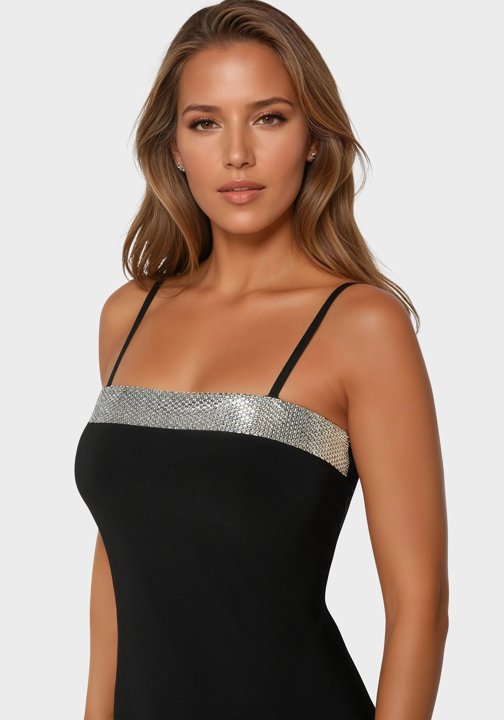 Rhinestone Trim Jersey Short Dress budget-friendly Airy Base