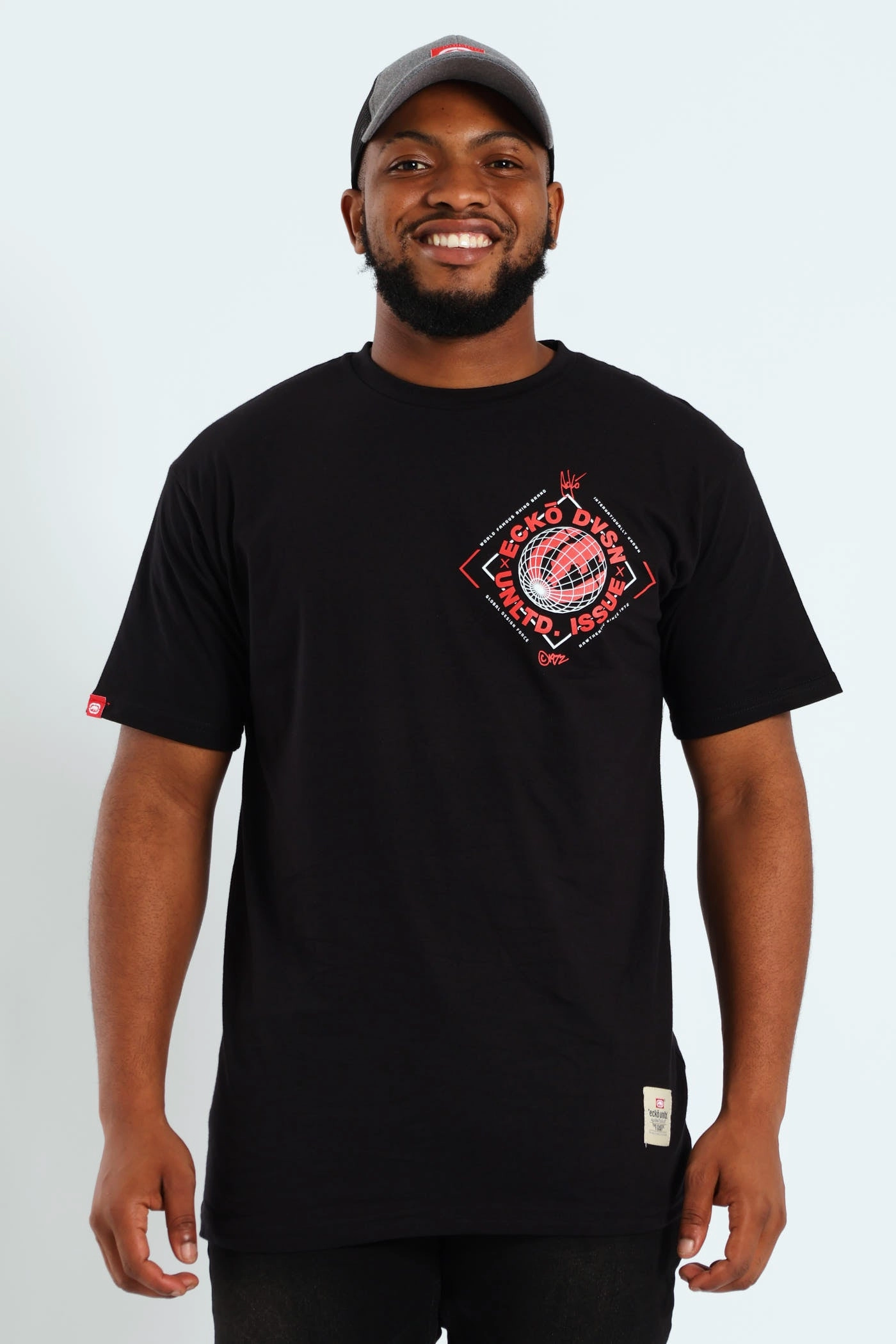 Rhino Globe Tee - Black/Red Linen blend