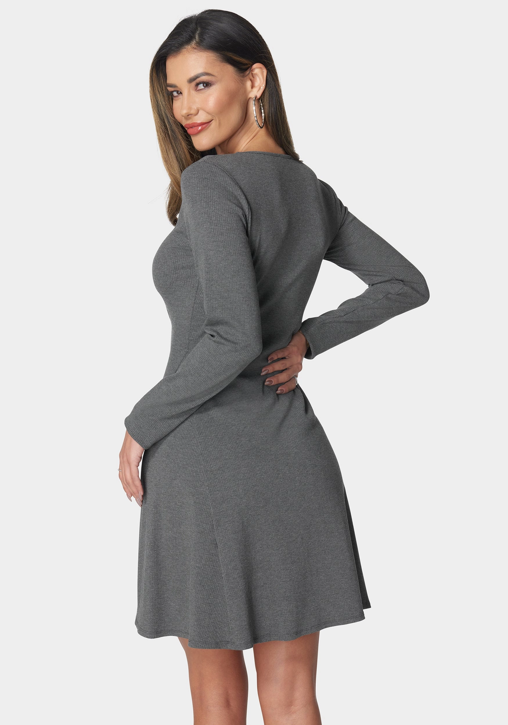 Casual and Smart Church Proper Rib Long Sleeve Godet Dress