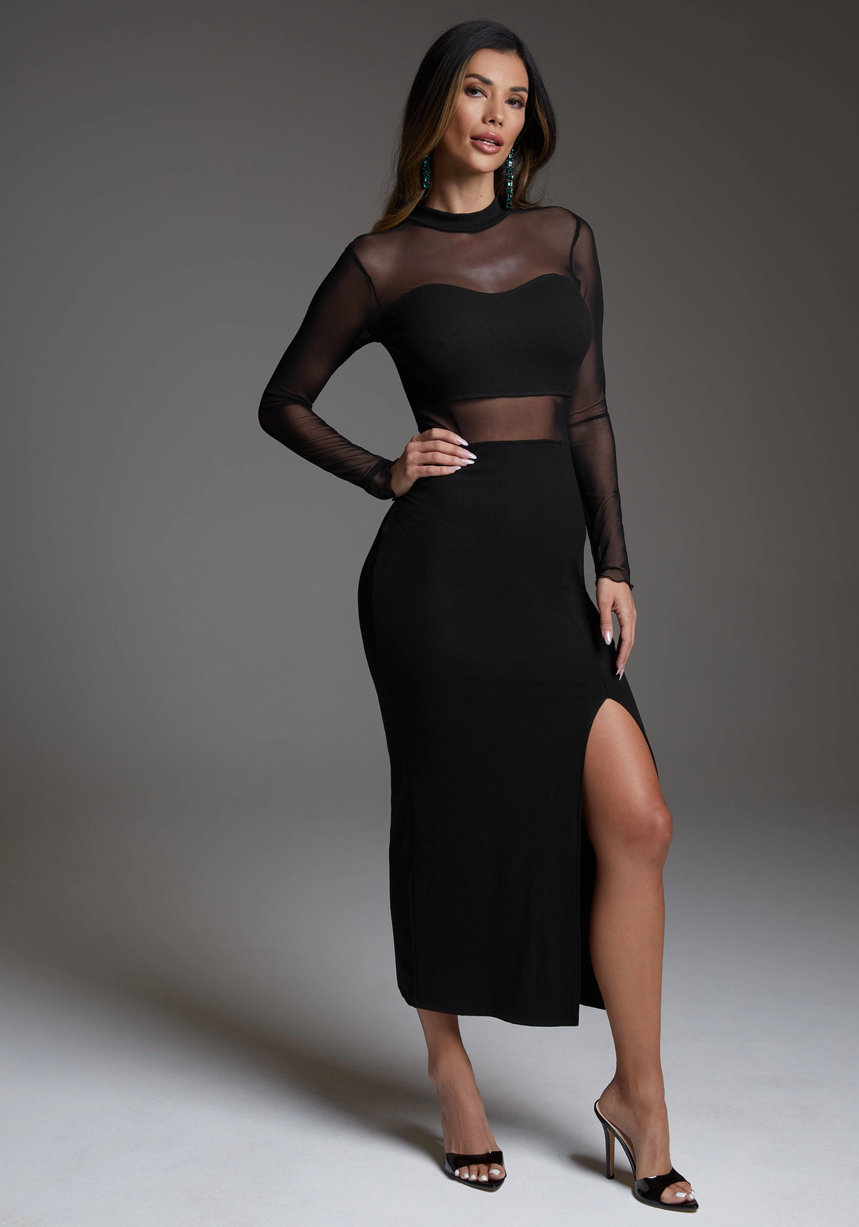 Rib Mock Neck Maxi Dress With Powermesh All Daywear