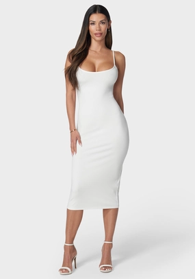 Rib Spaghetti Strap Midi Dress Elegant Appearance Soft Cut
