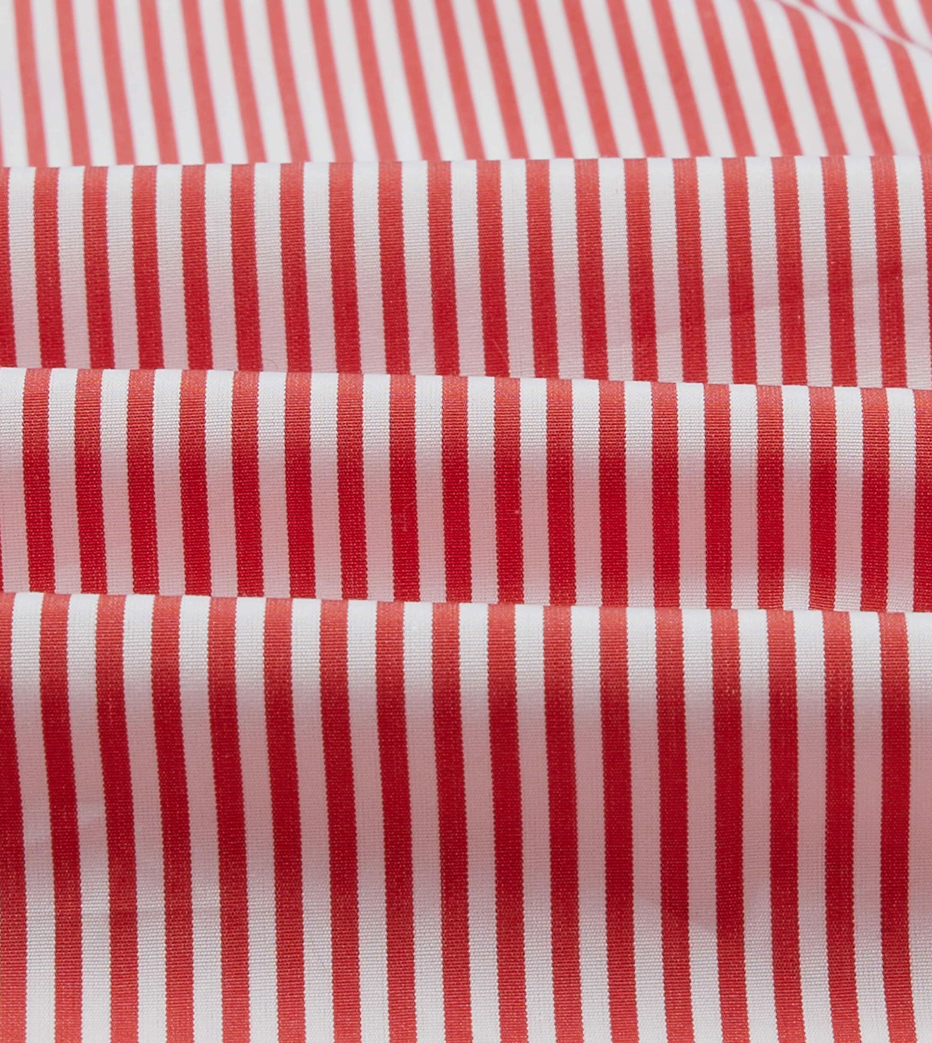 Red Narrow Stripe Cotton Poplin Button-Down Shirt Tuckable Hem Layered Design