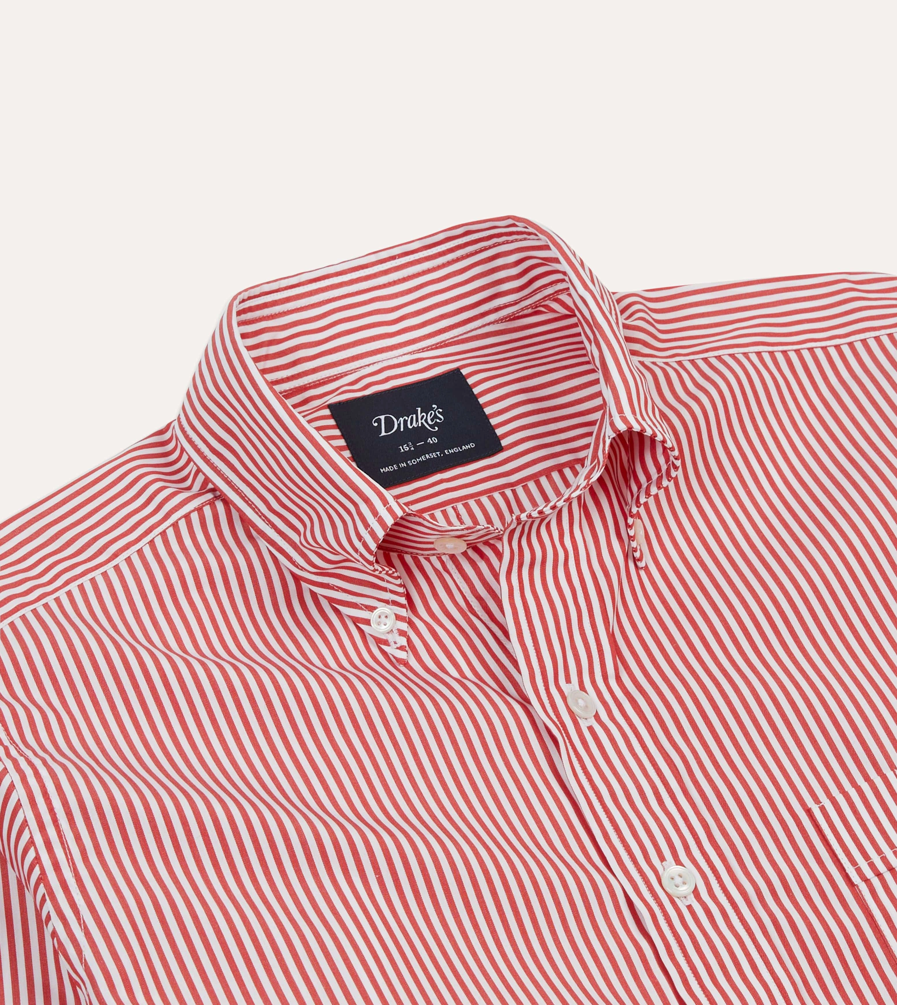 Coffee Run Stretch Fabric Red Narrow Stripe Cotton Poplin Button-Down Shirt