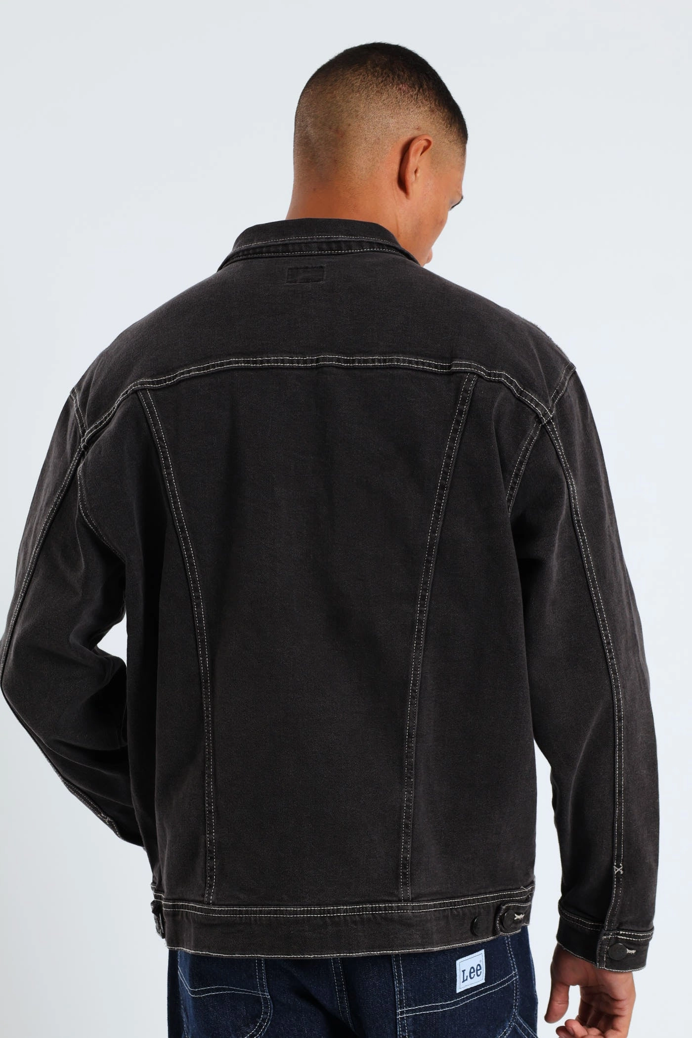 Double Buttons Rider Denim Jacket - Black