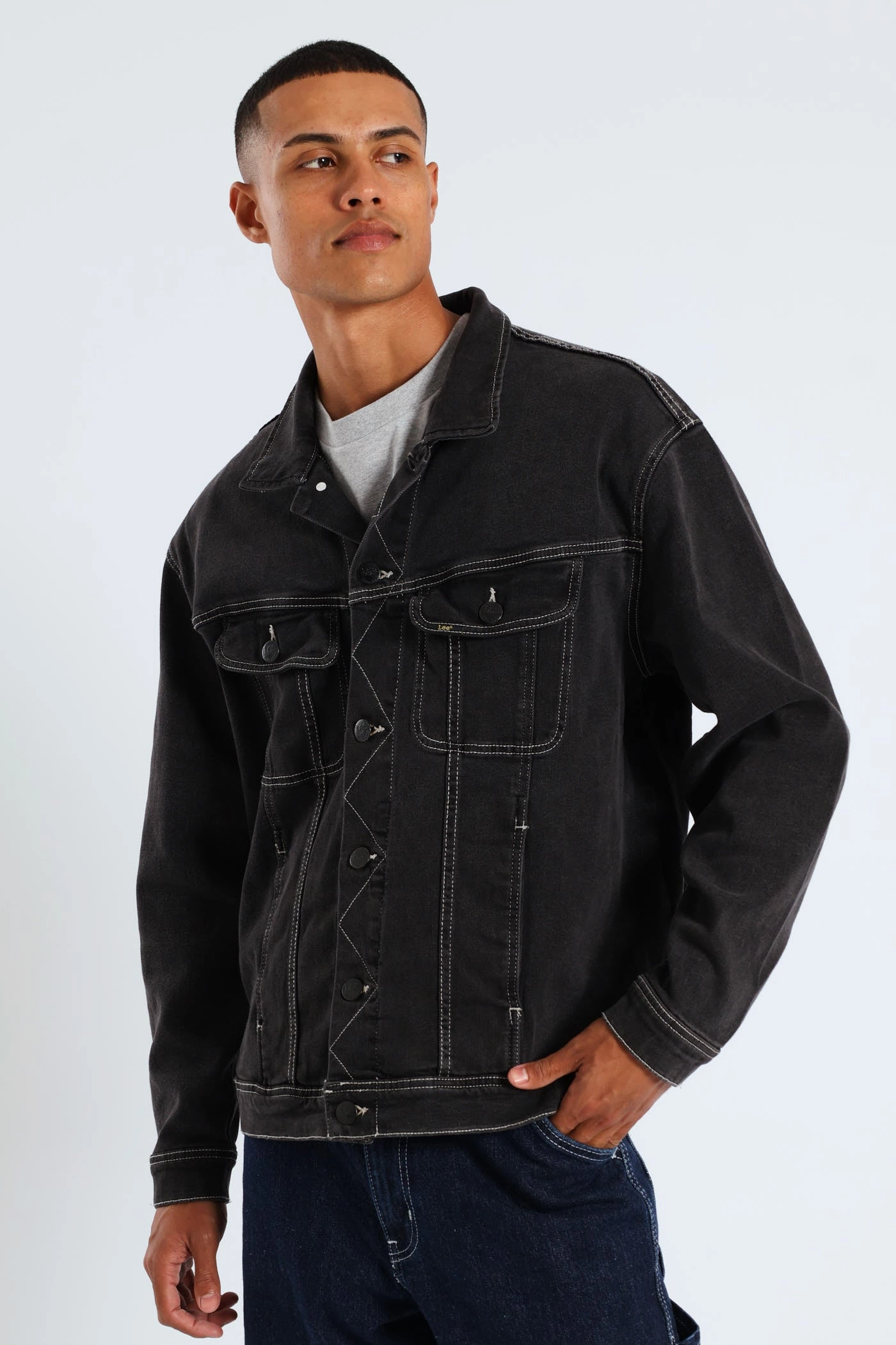 Rider Denim Jacket - Black Hooded Attachment Clean Lines