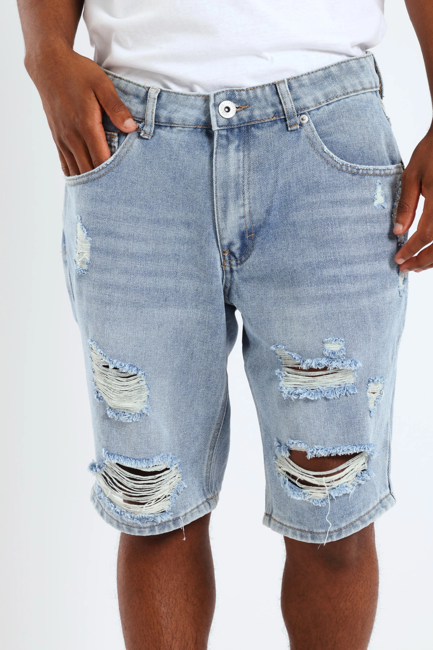 Rip & Repair Denim Shorts - Light Wash Weekend Style Modern Cut Gift Idea