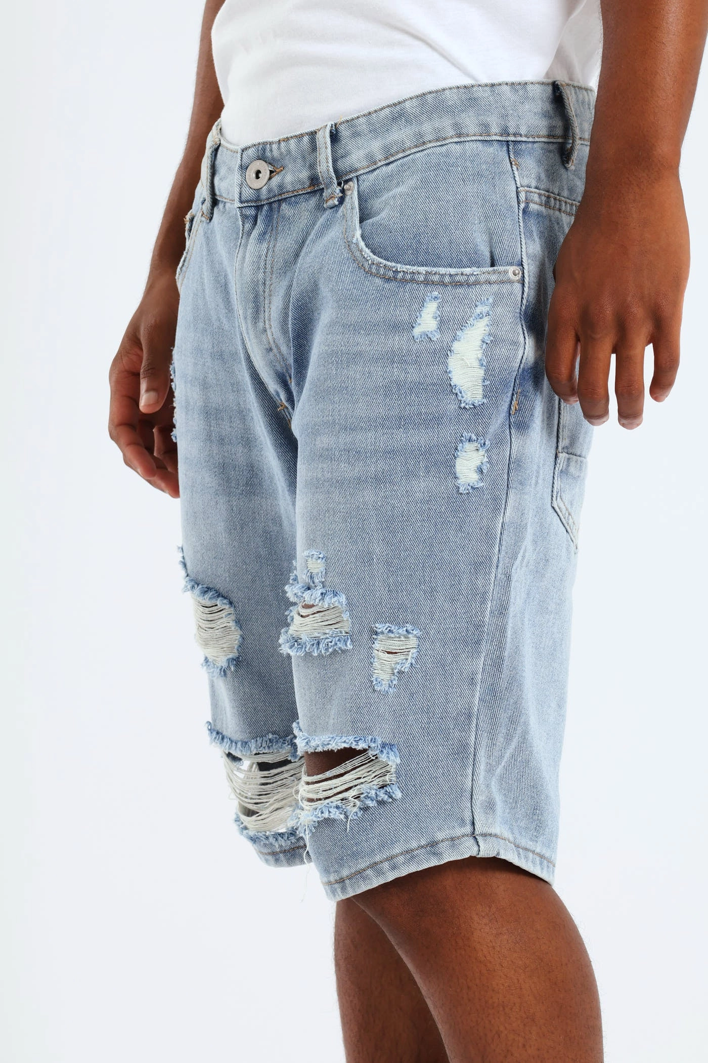 Casual Days Rip & Repair Denim Shorts - Light Wash Weekend Style
