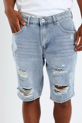 Rip & Repair Denim Shorts - Light Wash Weekend Style Modern Cut Gift Idea