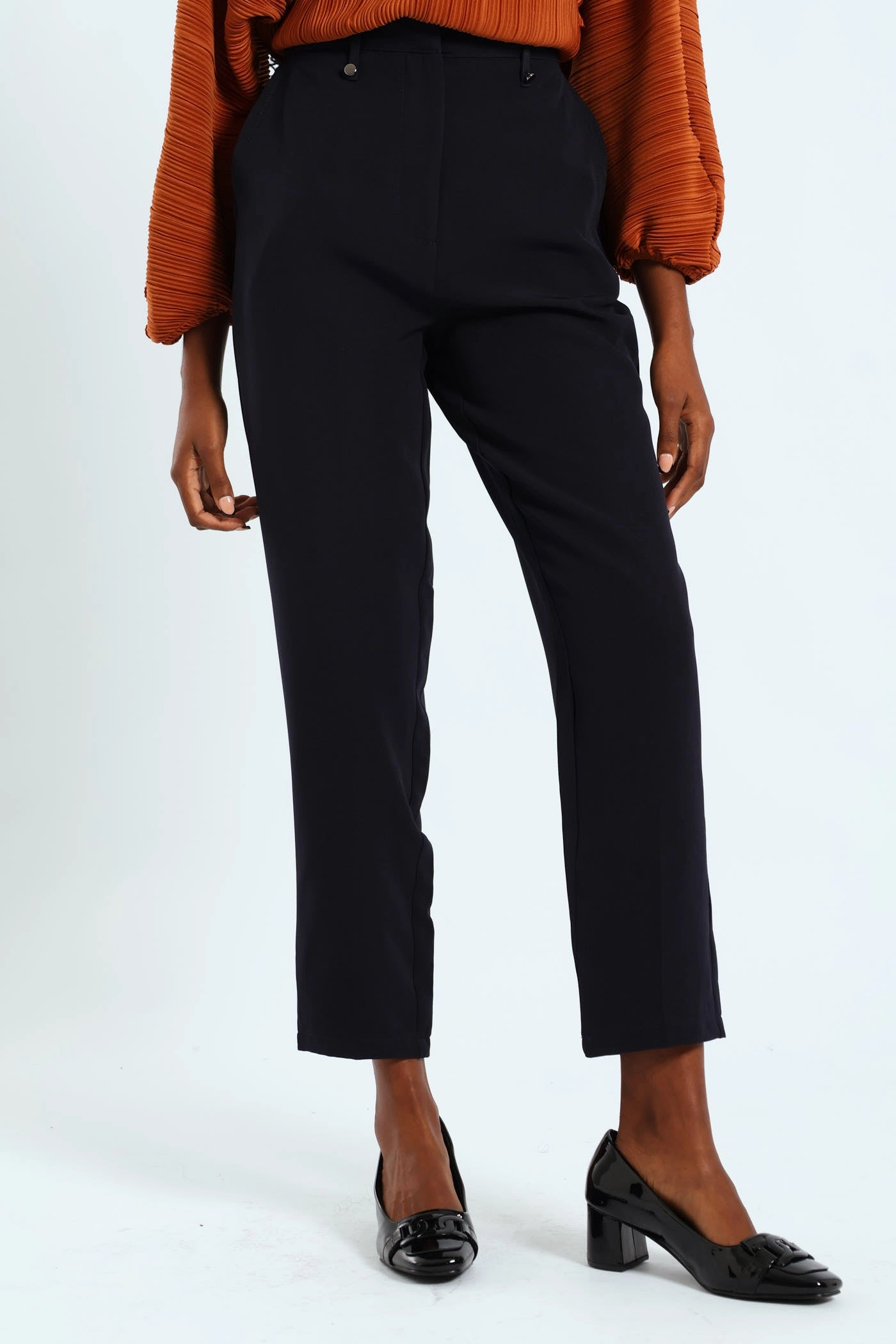 Rivet Detail Slim Leg Pants - Navy All Time Use