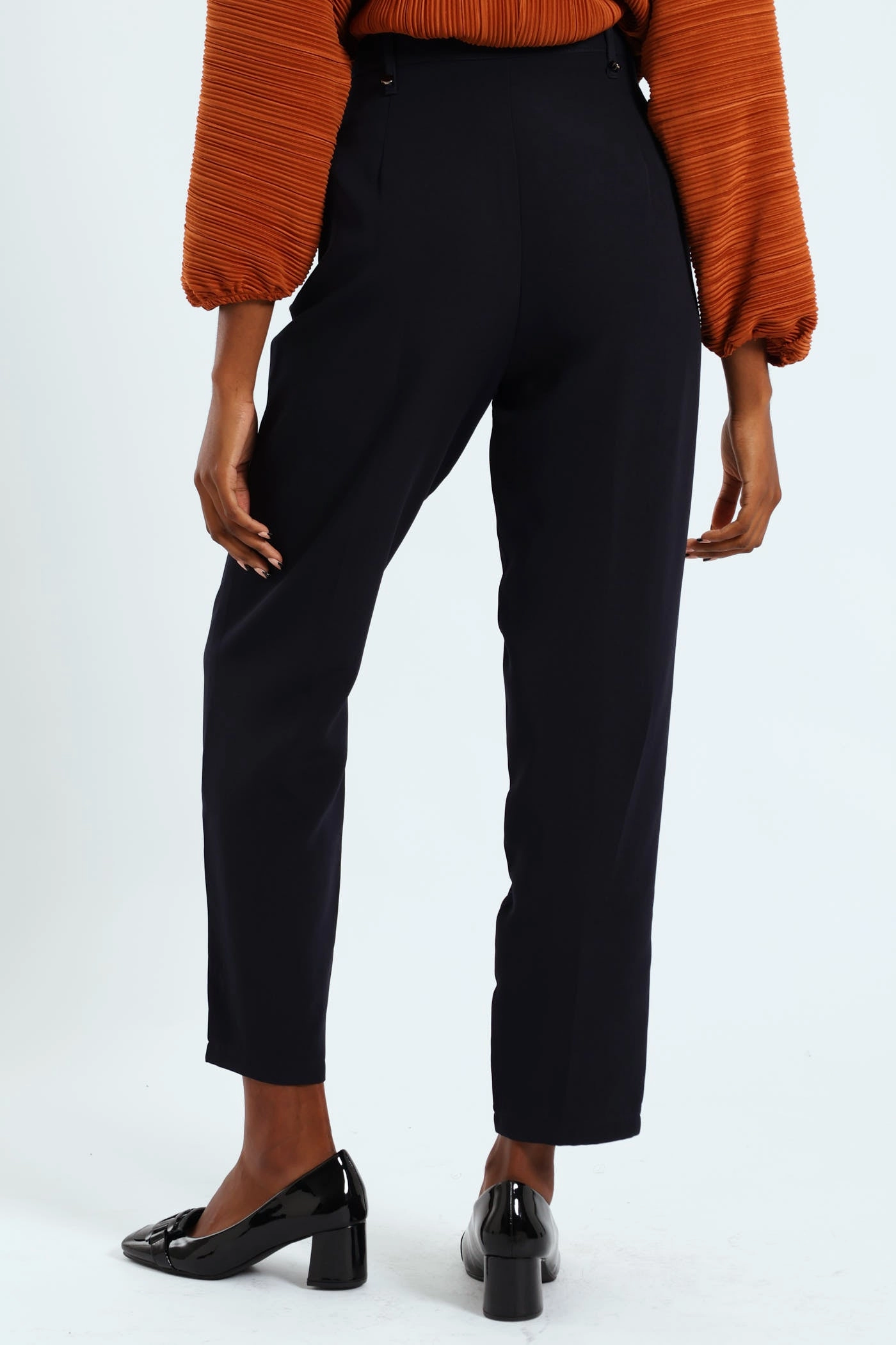 Corduroy texture Rivet Detail Slim Leg Pants - Navy