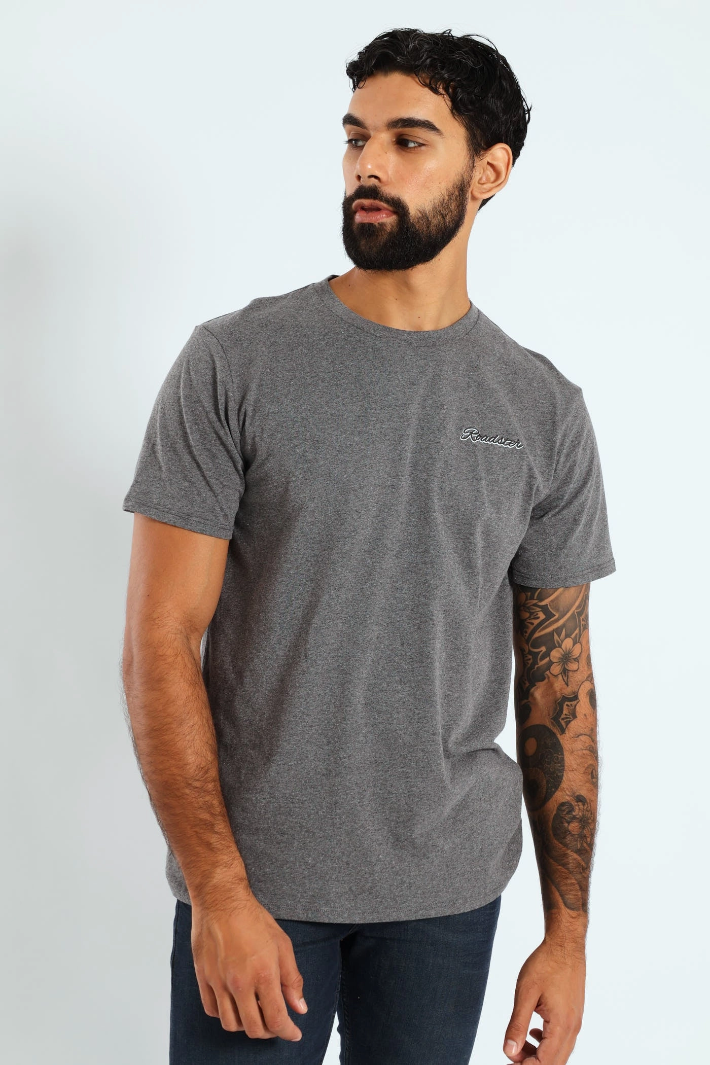 Light Comfort Style Roadster Front & Back Print Tee - Charcoal Melange