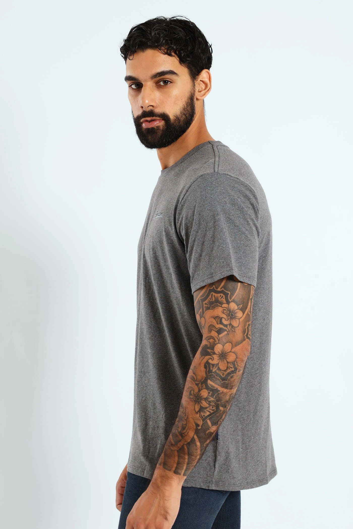 Breathable Mesh Panels Roadster Front & Back Print Tee - Charcoal Melange