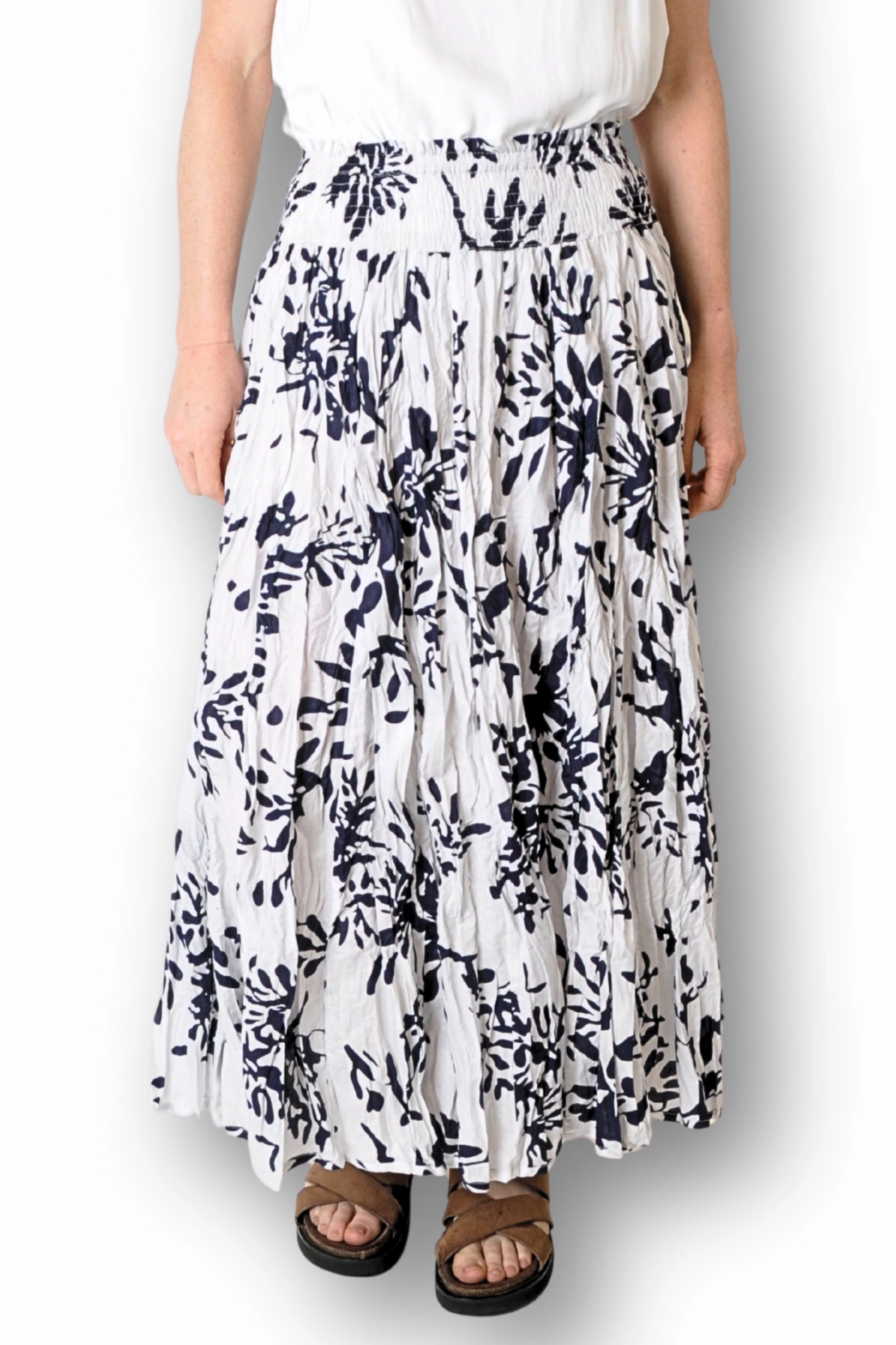 SHIRRED WAIST MAXI SKIRT - JAJA-5AK Crisp Details