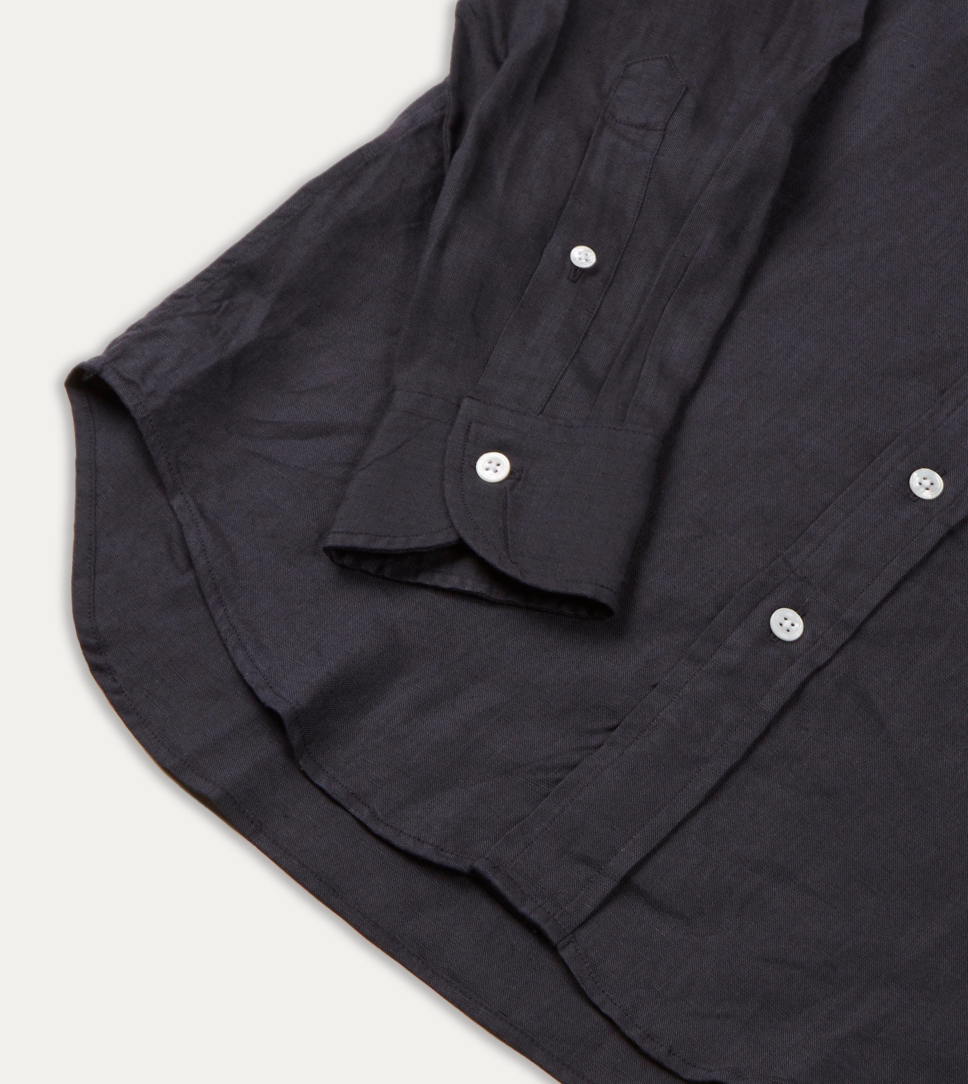 Dark Navy Linen Spread Collar Shirt Compact Fold Design