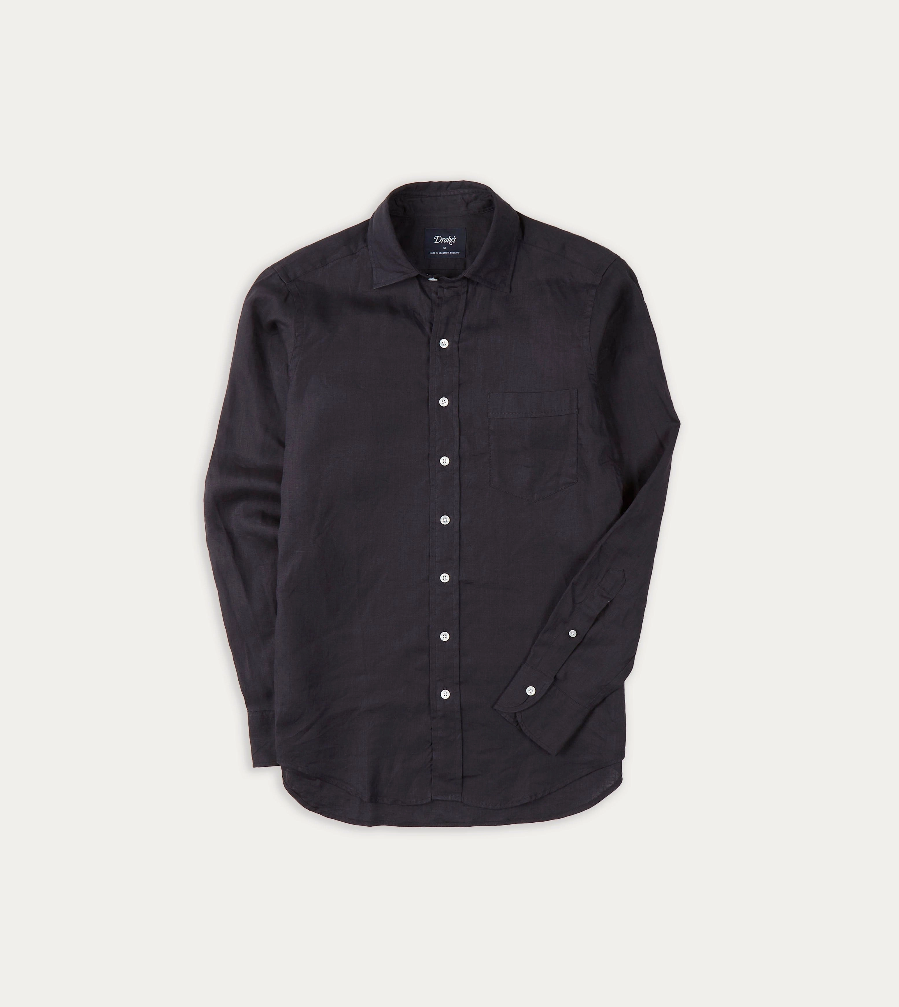Job Interview Dark Navy Linen Spread Collar Shirt