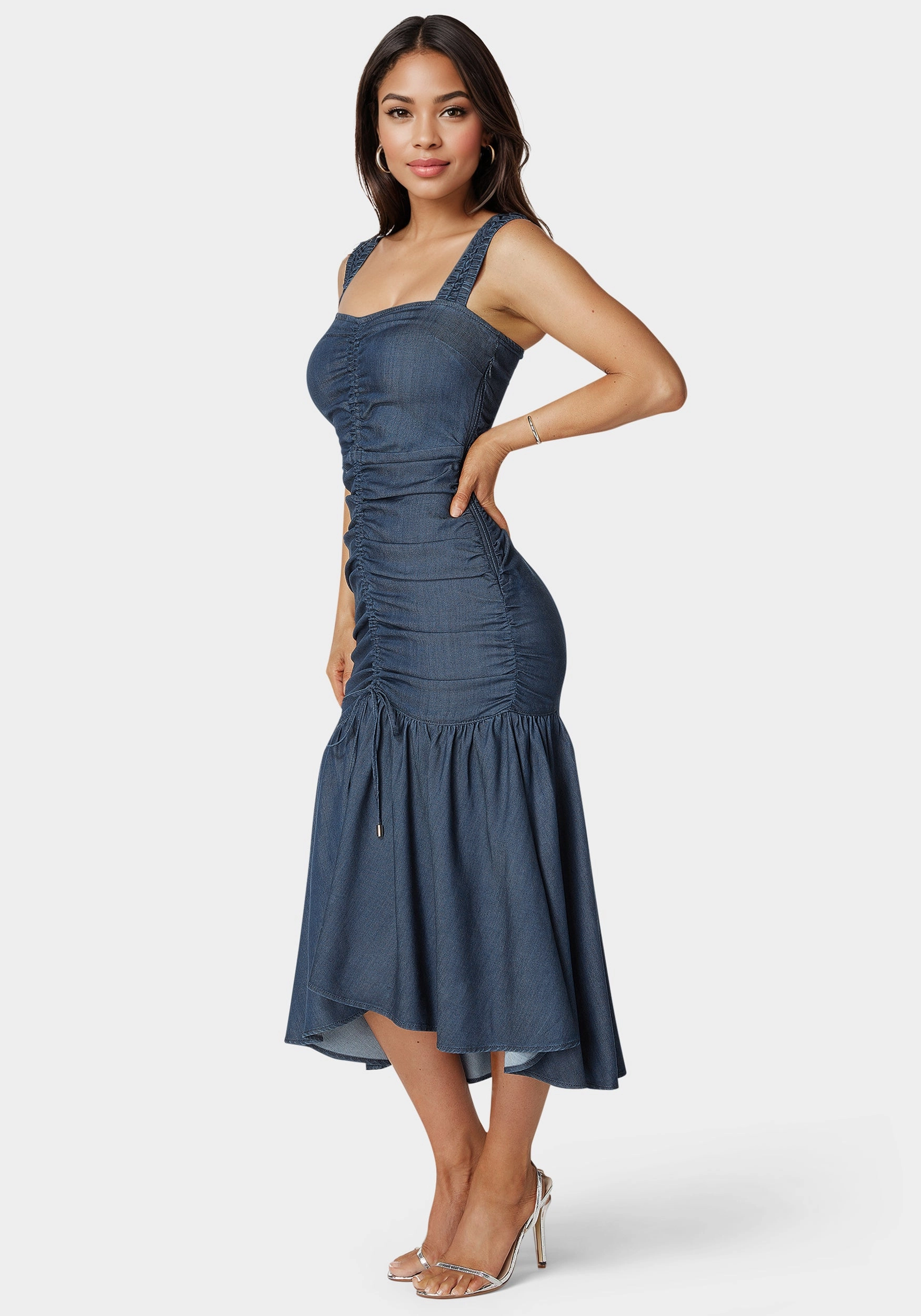 Ruched Denim Dress Tailored Style Wedding Style