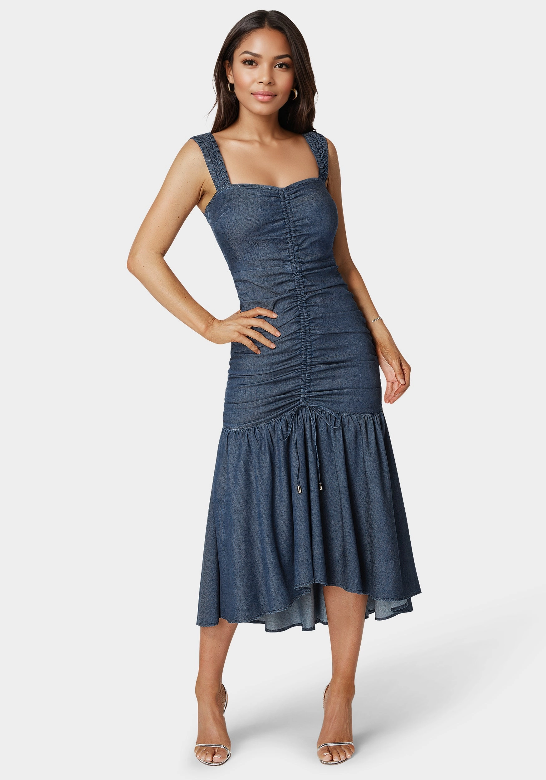 Vintage-Inspired Ruched Denim Dress