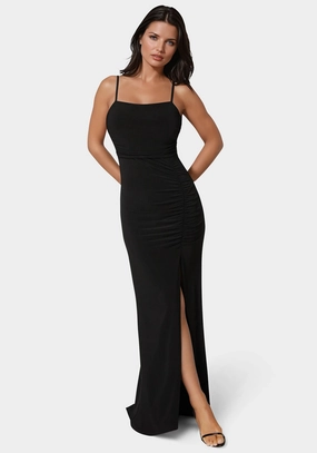 Summer Friendly Ruched High Slit Maxi Dress