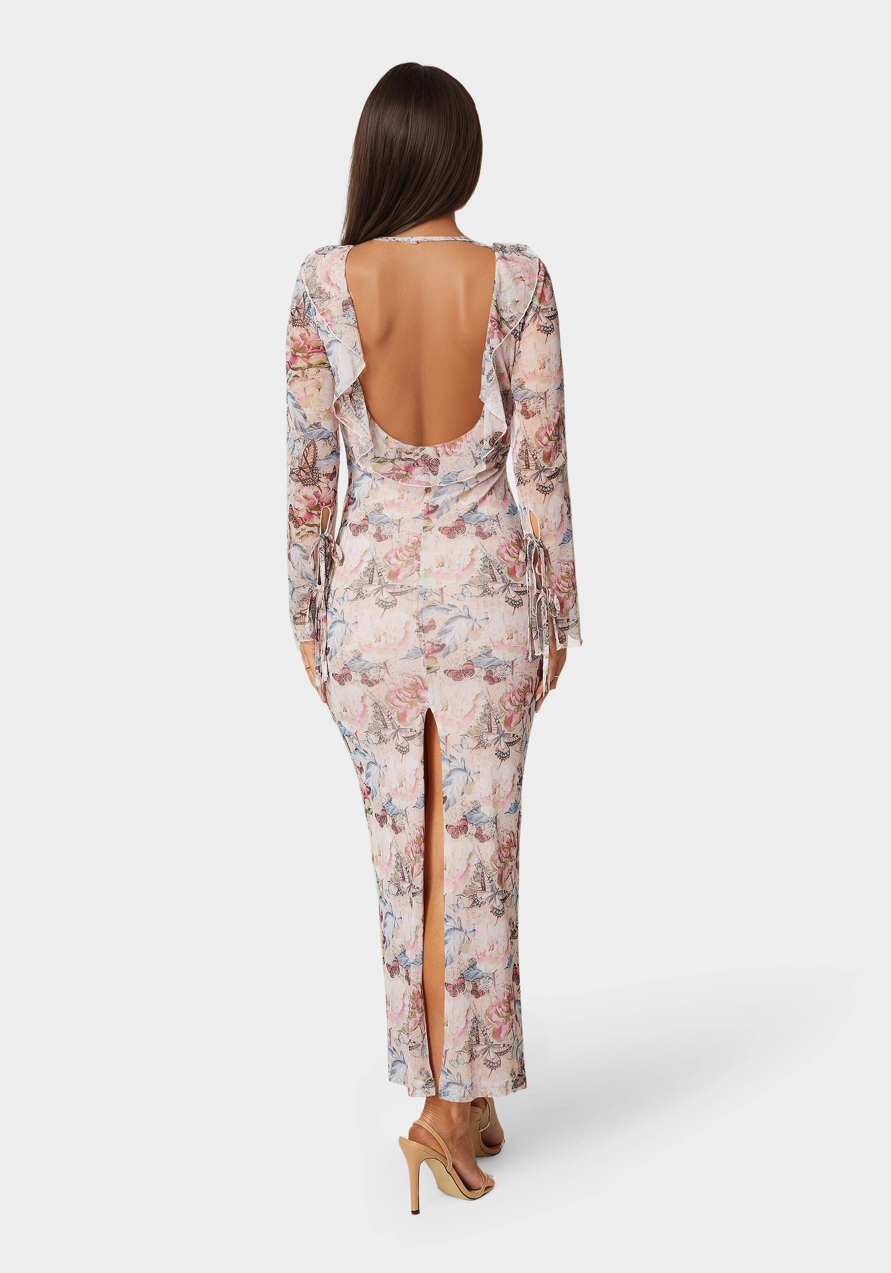 Casual Silhouette Ruffle Detail Mesh Maxi Dress