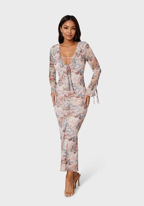 Ruffle Detail Mesh Maxi Dress Polished Wear ReinforcedHem