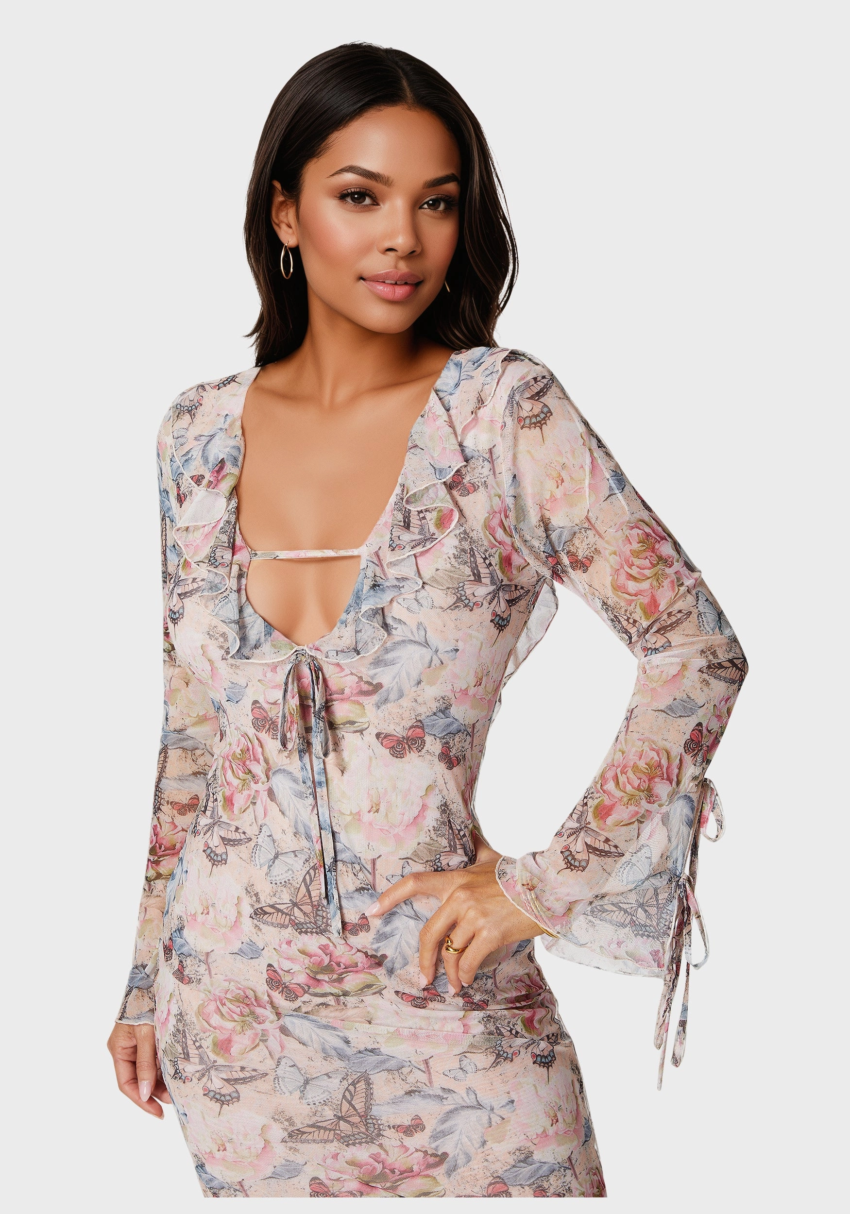 Ruffle Detail Mesh Maxi Dress Relax Comfort Soft Comfort