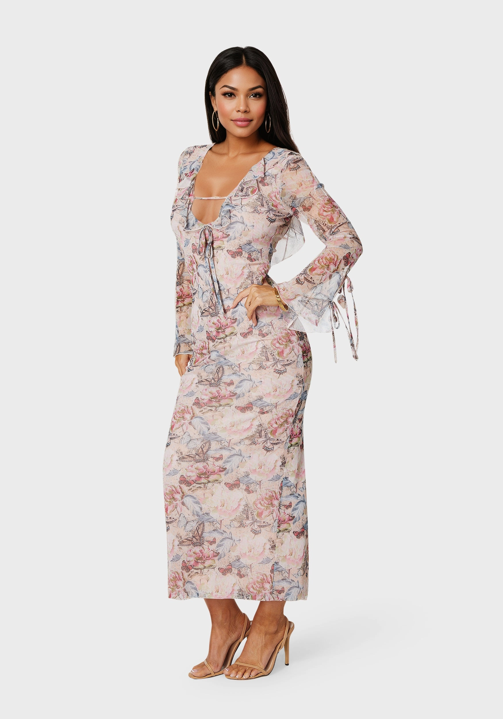 Chic formal attire Classic Comfort Ruffle Detail Mesh Maxi Dress