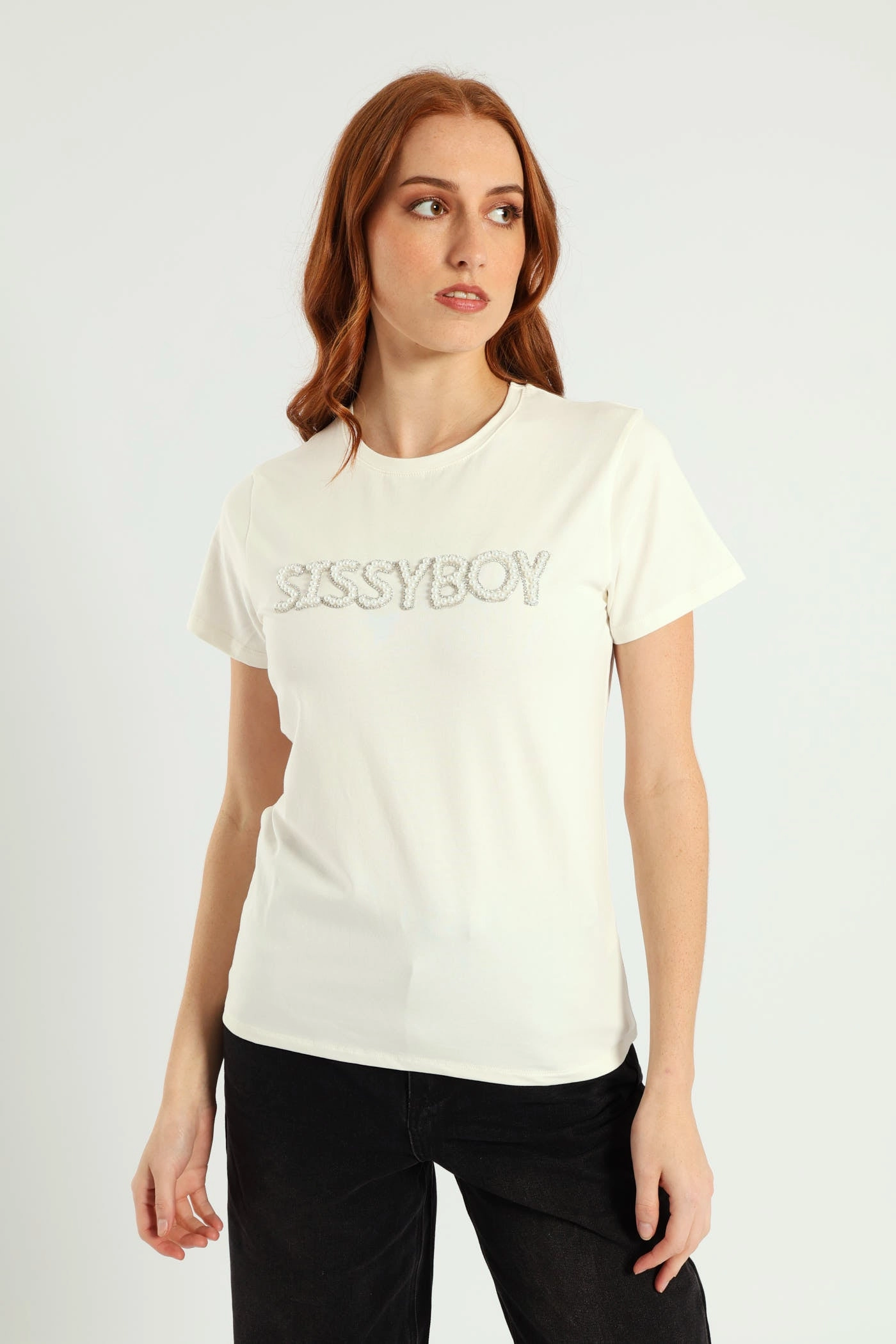 FrictionResistant Edges Rumours Regular Fit Pearl & Bling Logo Top - White