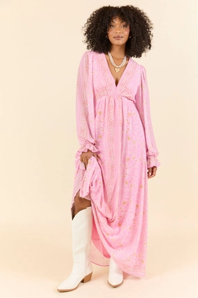 Silk-Blend Rustic Rose Pink Bandana Print Maxi Dress FINAL SALE