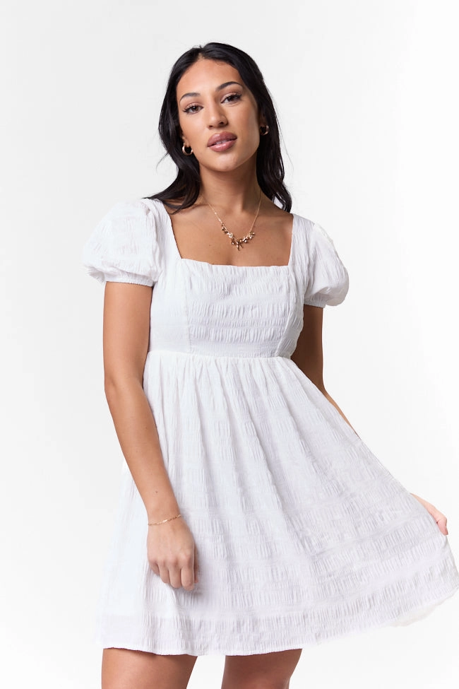 Flare Hem Trend Fit Breezing By Ivory Textured Square Neck Mini Dress FINAL SALE