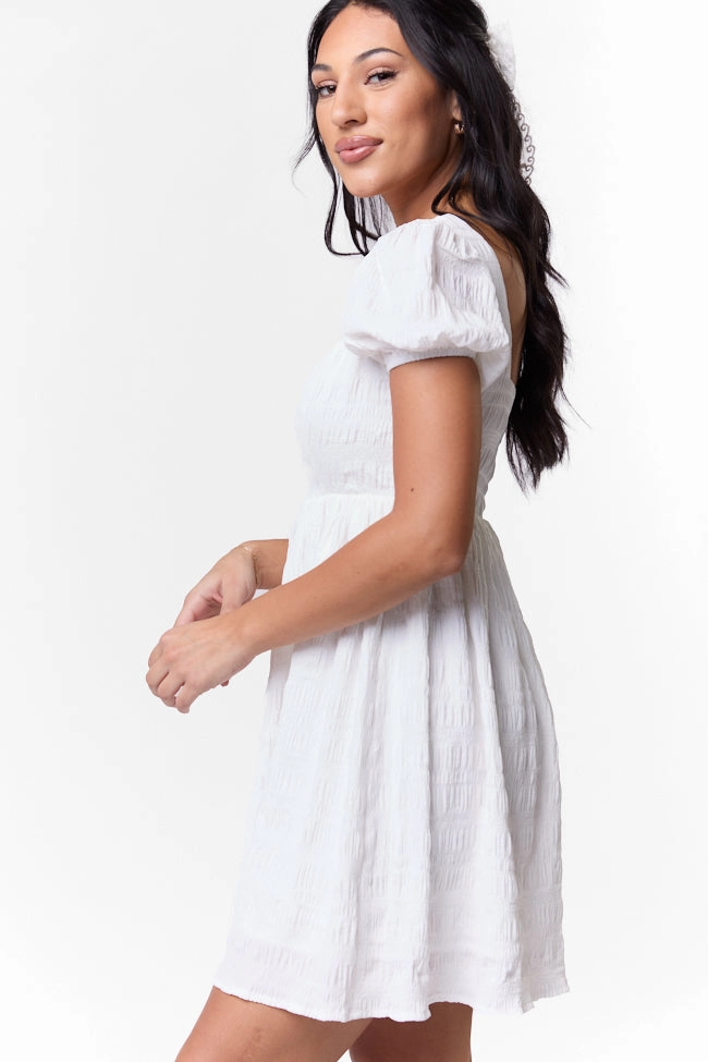 Crisp Detail Coastal Chic Breezing By Ivory Textured Square Neck Mini Dress FINAL SALE