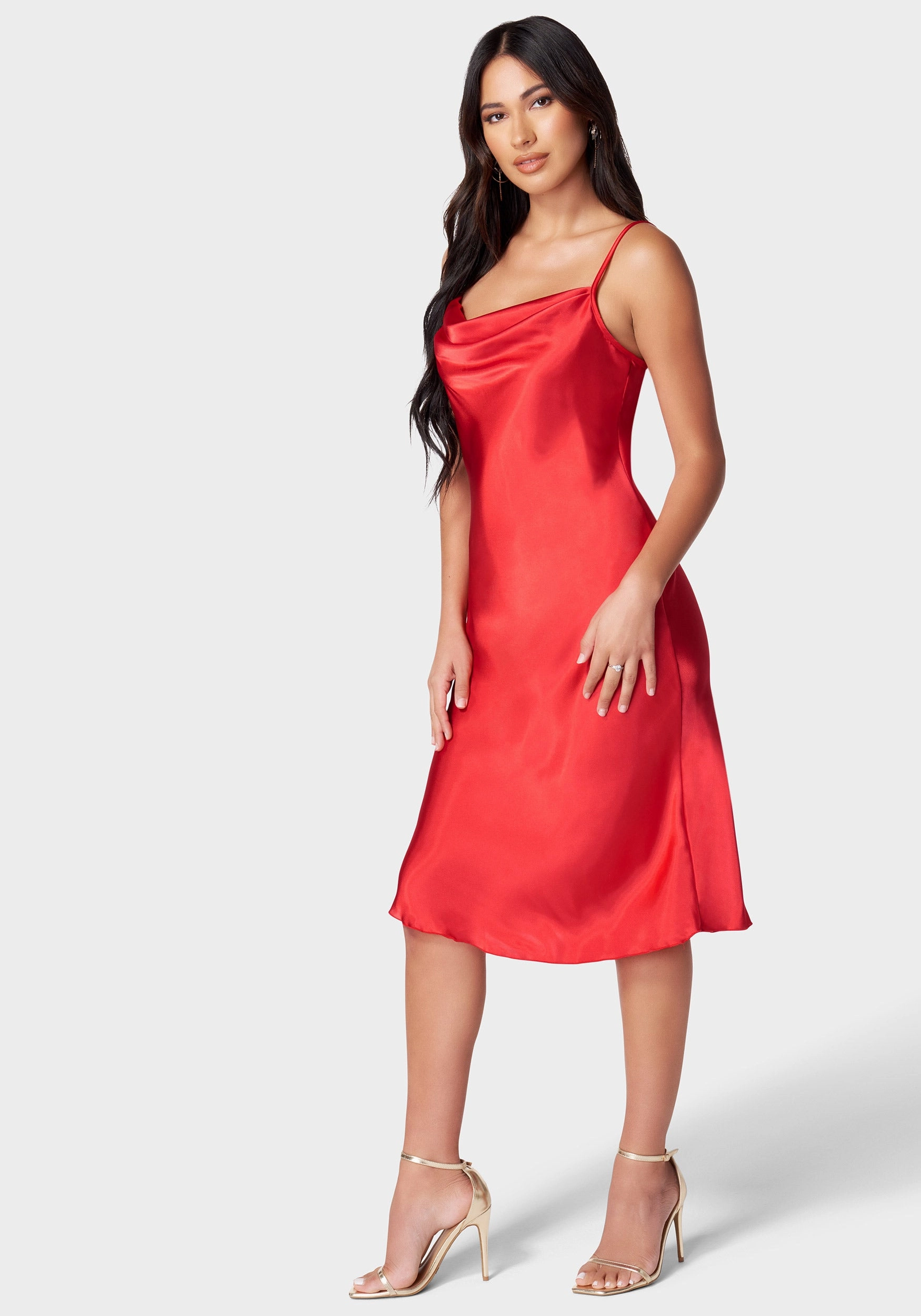 Timeless Look Wear Satin Cowl Neck Slip Midi Dress