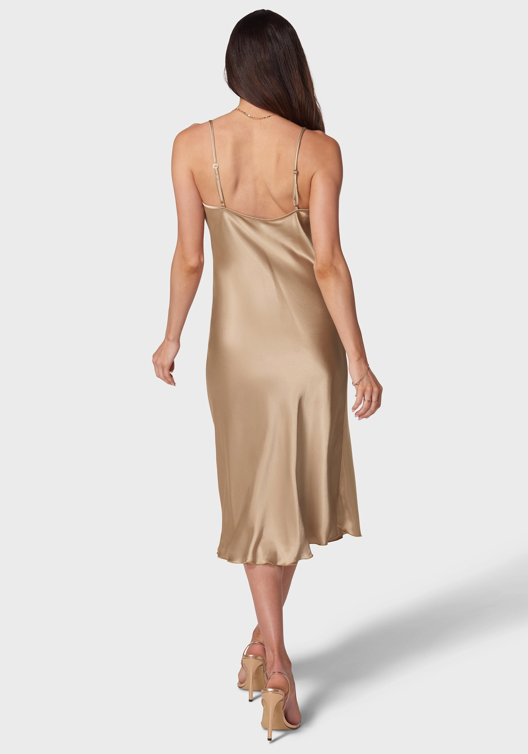 Special-Occasion Satin Cowl Neck Slip Midi Dress