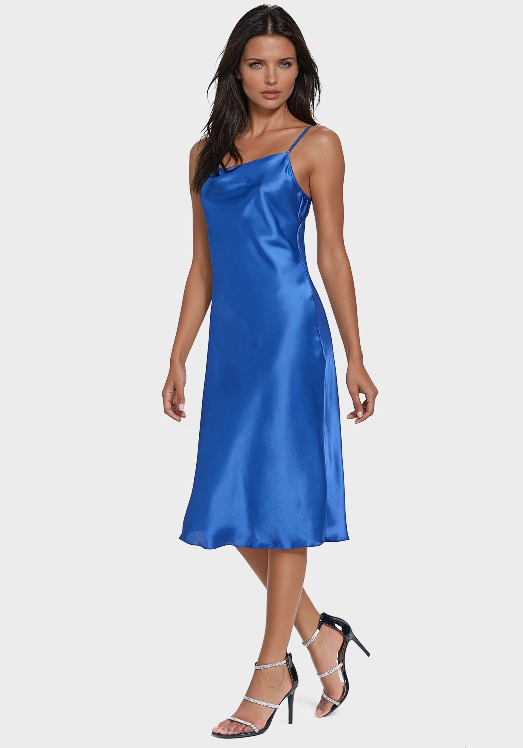 Satin Cowl Neck Slip Midi Dress Soft Curve