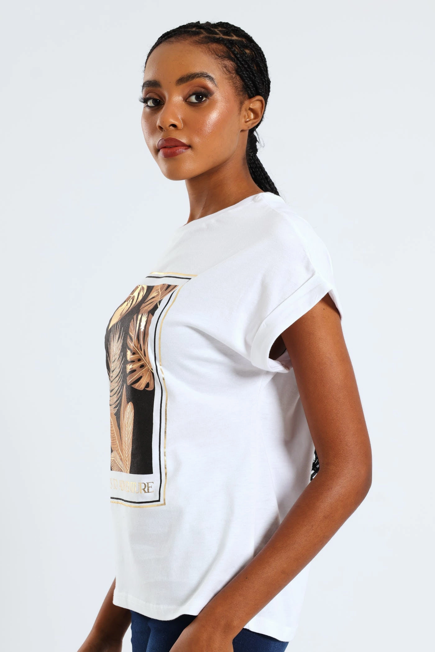 Say Yes To Adventure Palm Foil Muscle Tee - White Variable Tension Adjustment