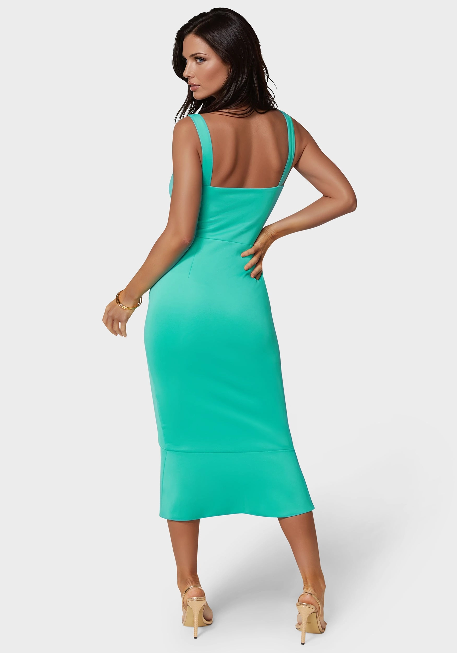 Scuba Bustier Ruffle Wrap Dress Panelled-Design