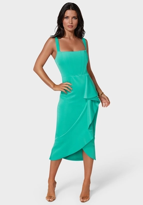 Indoor Event Wide Hemline Scuba Bustier Ruffle Wrap Dress