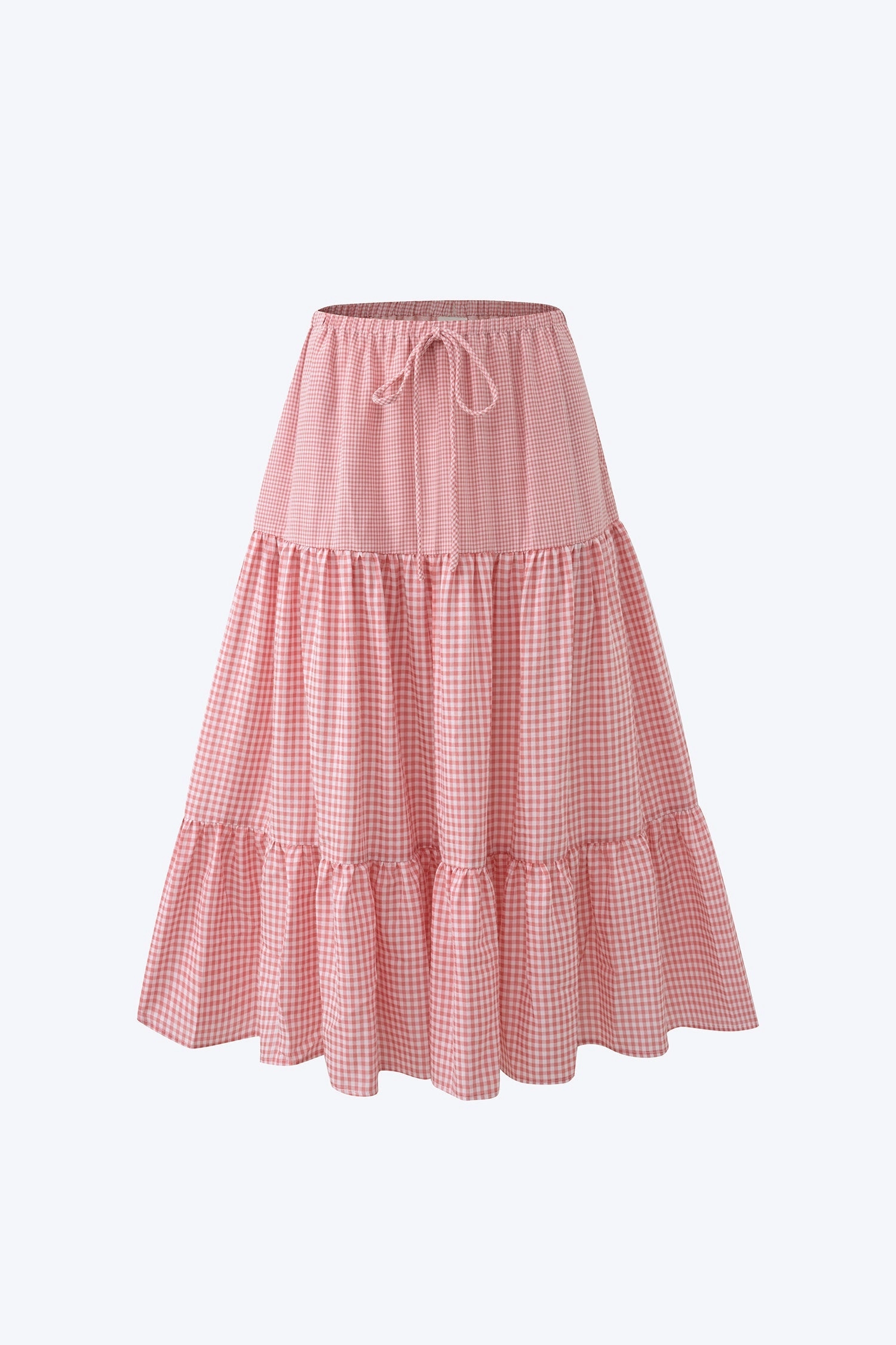 Summer Picnic Modern Tones Checkered Tier Skirt - Checkered Blush