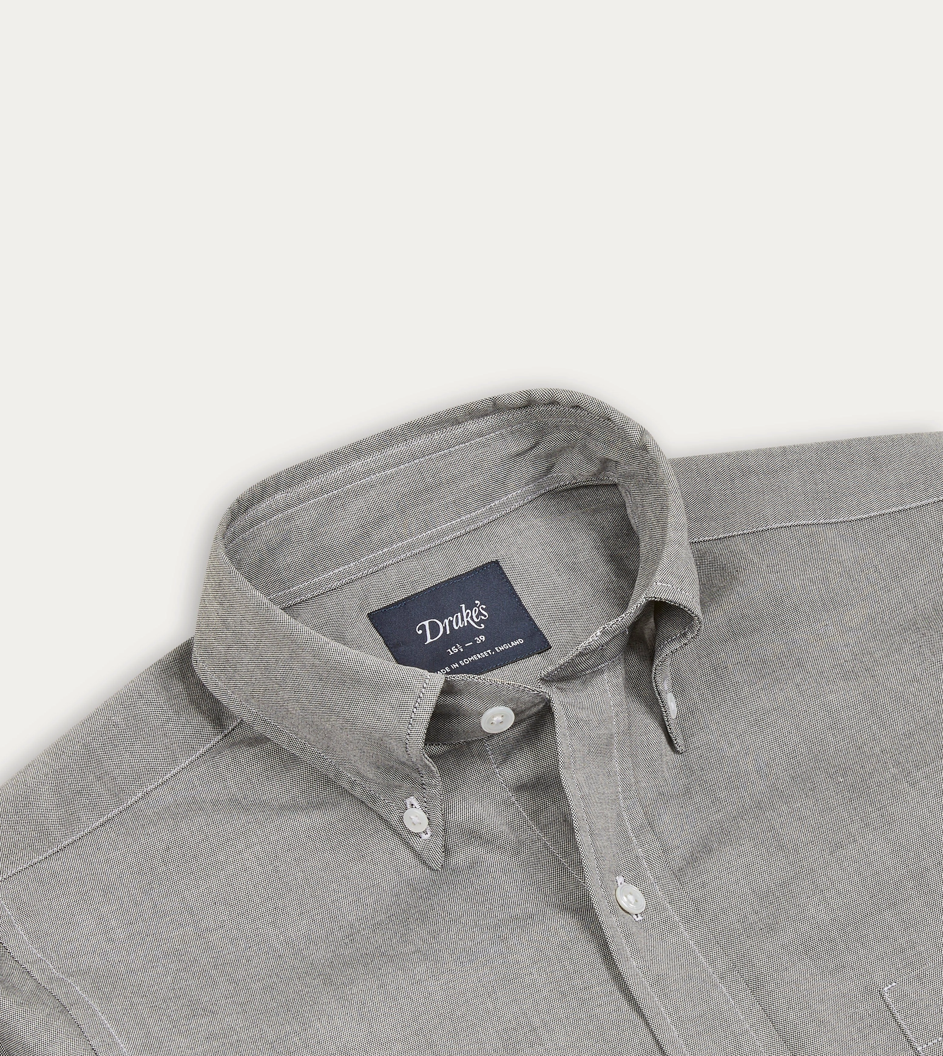 Grey Pinpoint Oxford Cotton Cloth Button-Down Shirt Waffle Weave