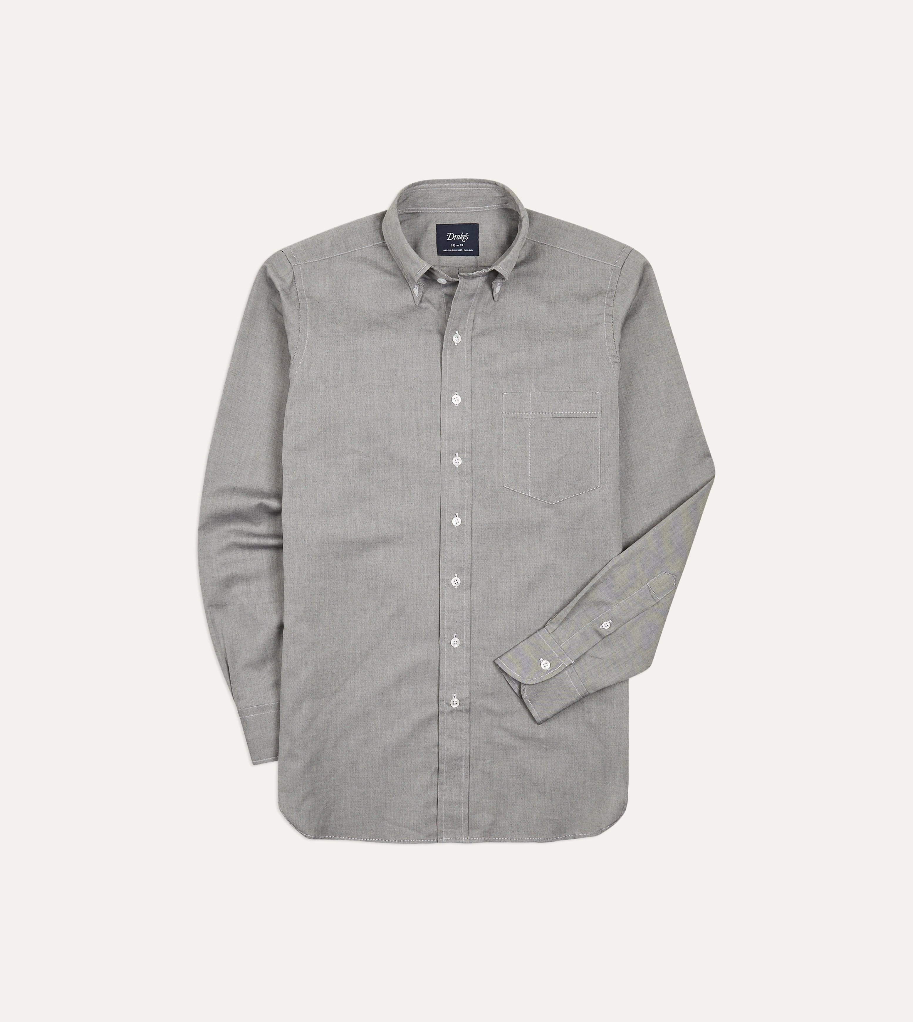 Grey Pinpoint Oxford Cotton Cloth Button-Down Shirt Weekend Style Zip Front
