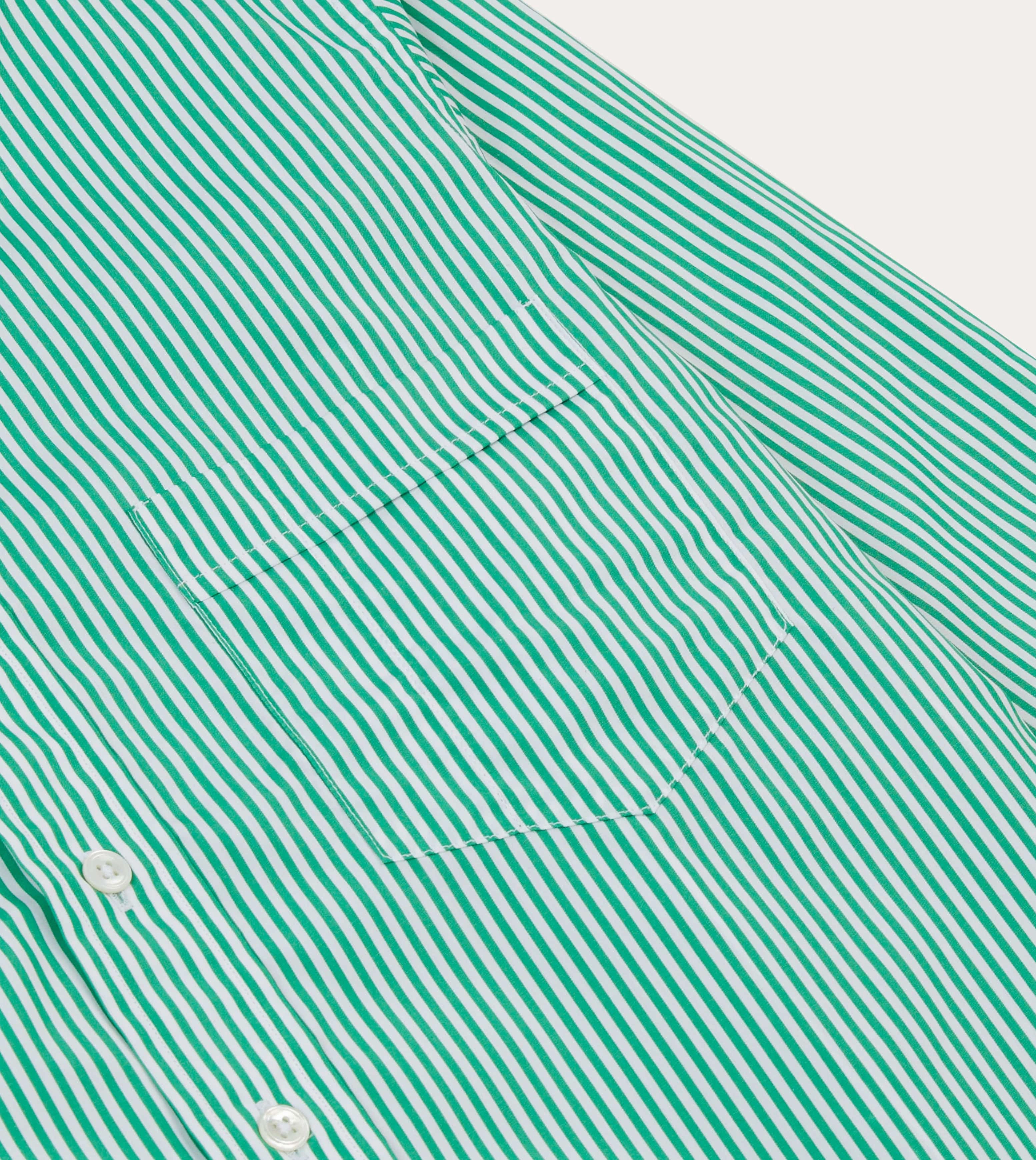 Green Narrow Stripe Cotton Poplin Button-Down Shirt Winter Essentials Reinforced Collar