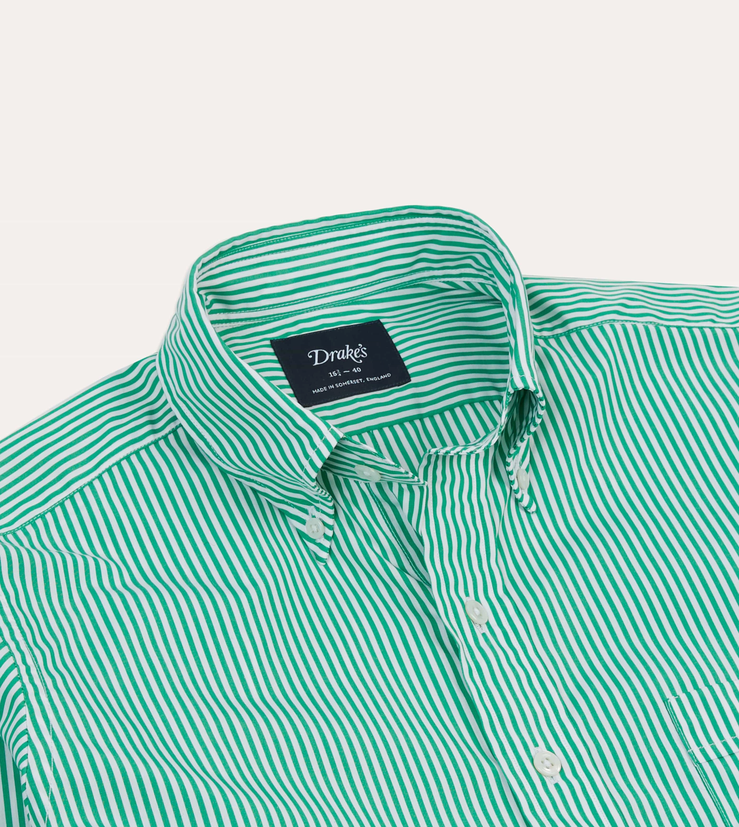 Reinforced Shoulders Green Narrow Stripe Cotton Poplin Button-Down Shirt