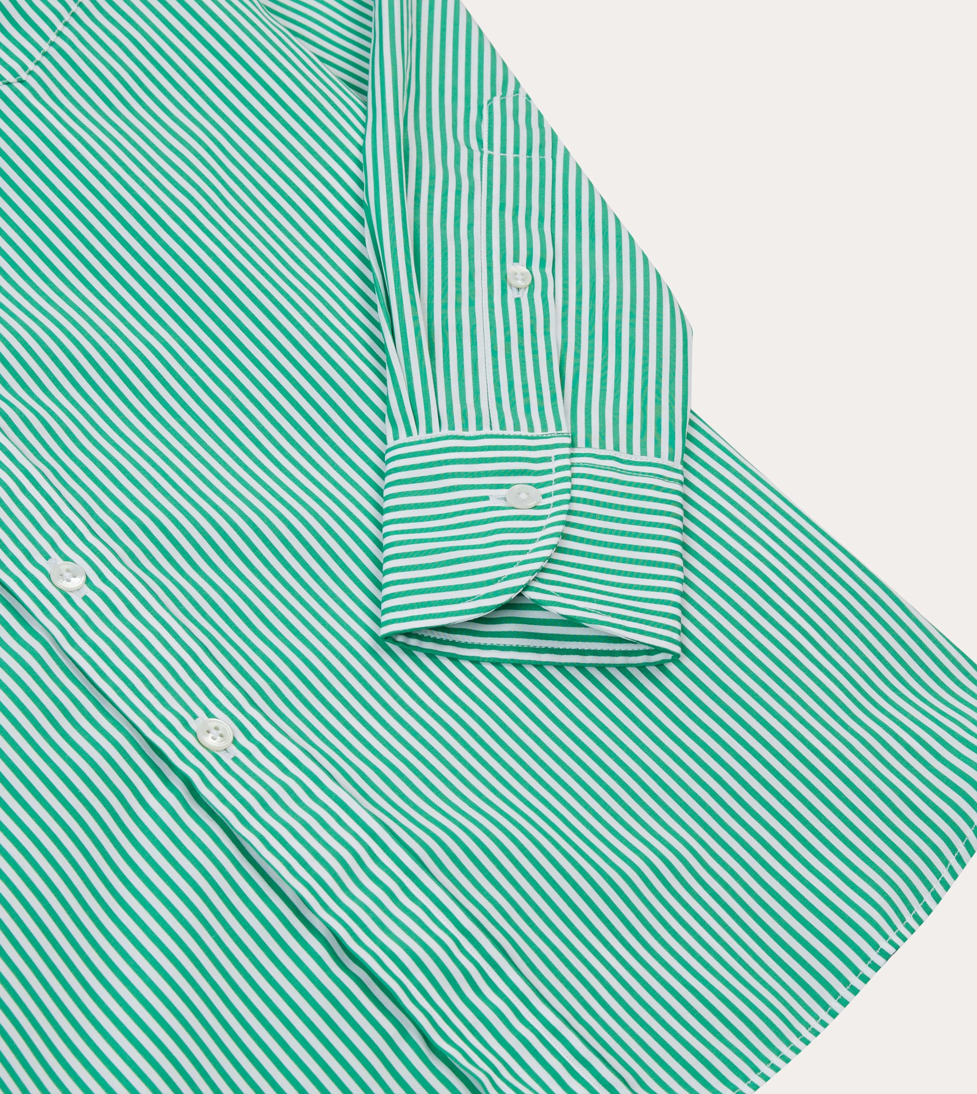 Green Narrow Stripe Cotton Poplin Button-Down Shirt Fall Foliage