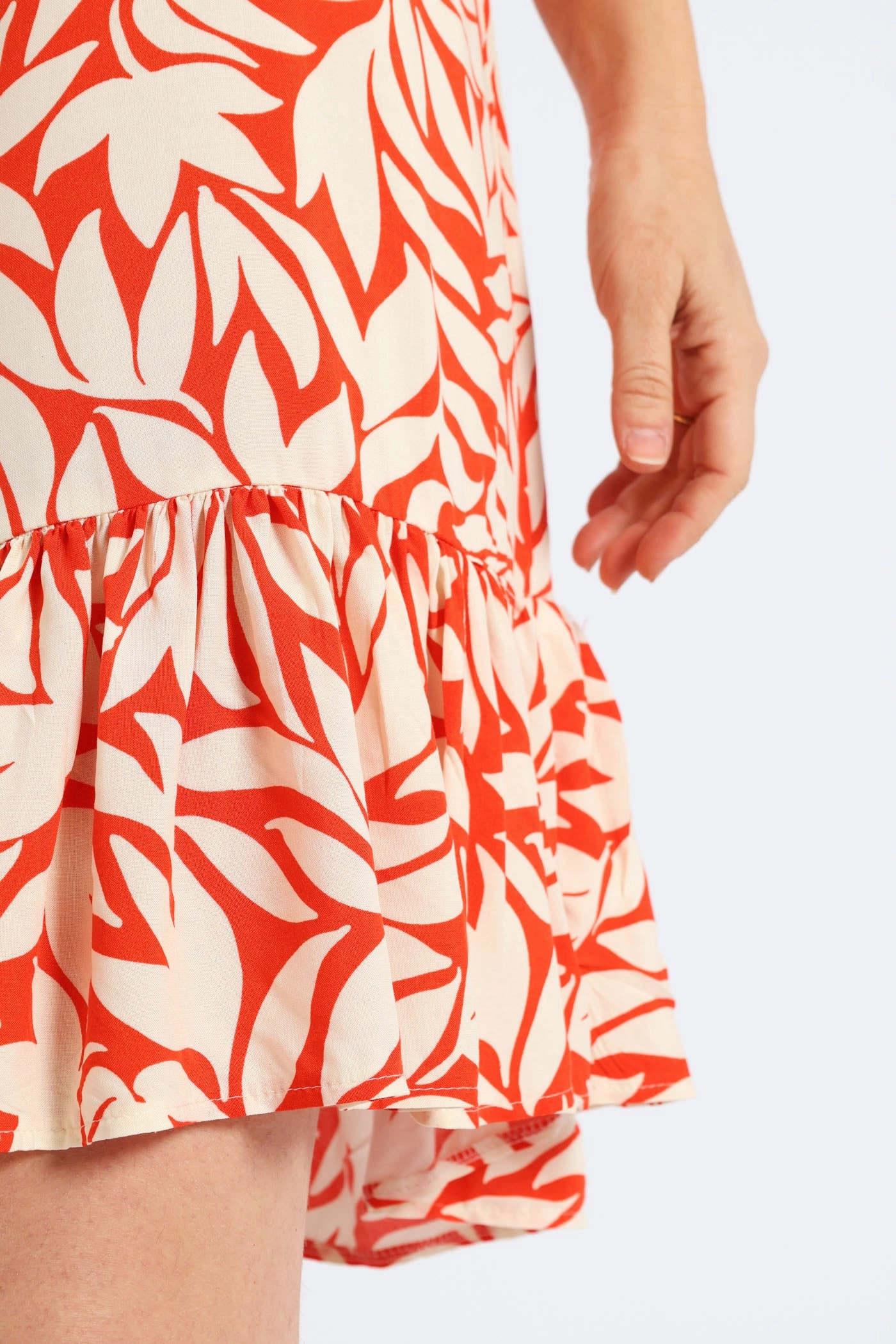 Layer Ready Frill Hem Hi-Lo Printed Shift Mini Dress - White/Orange