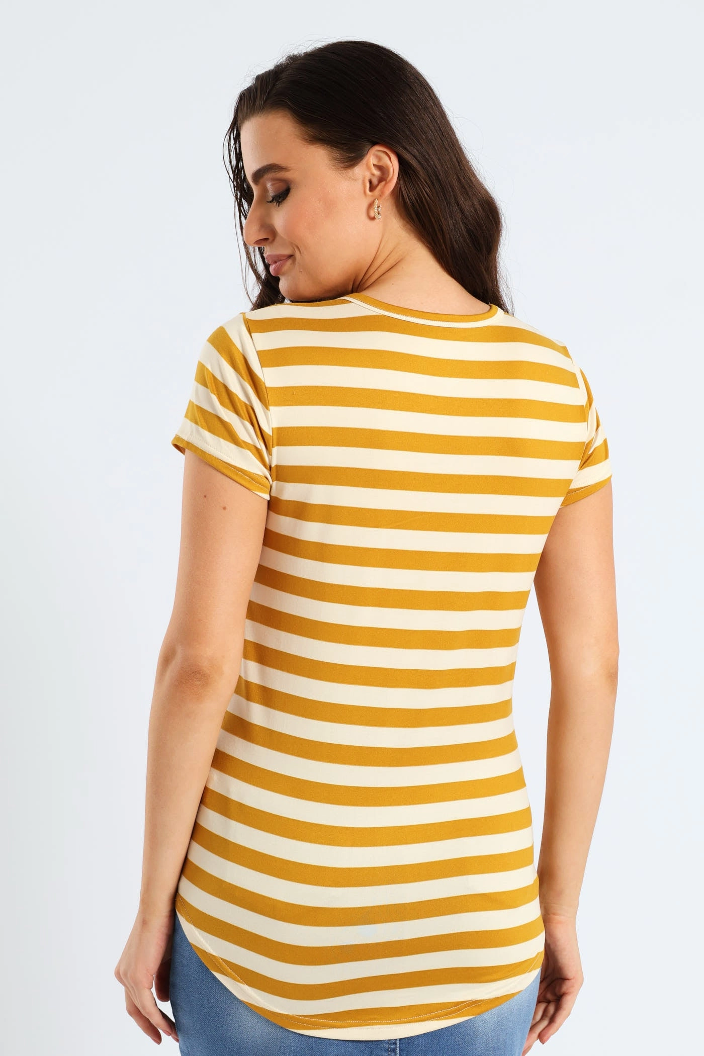 StretchMaterial Medium Stripe Pocket Tee - Mustard/Cream