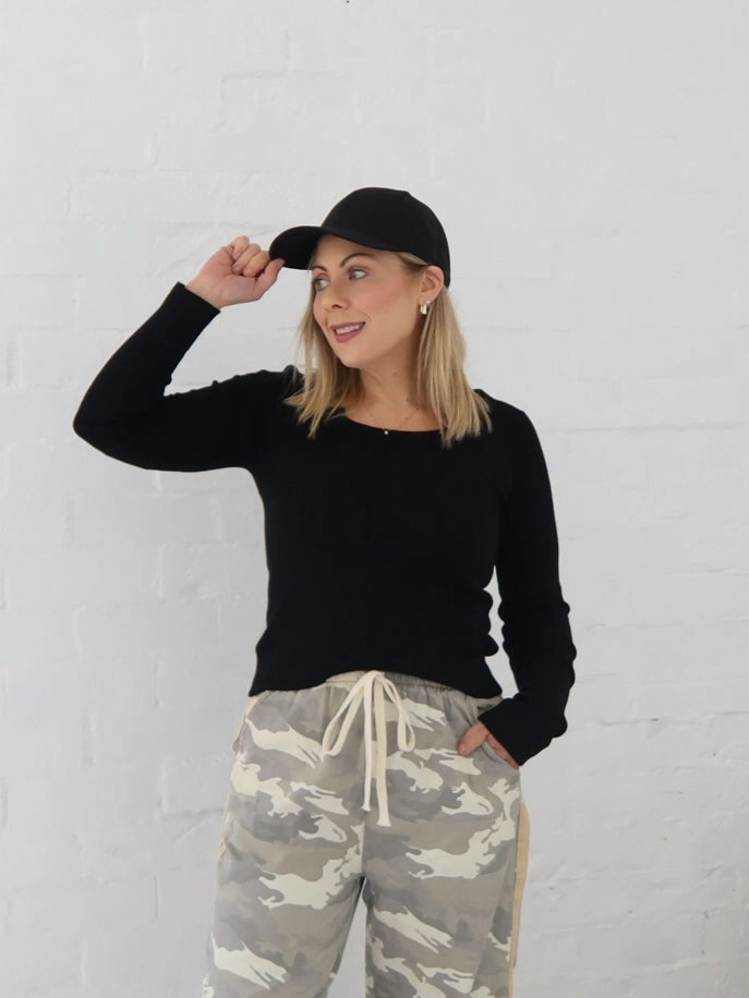 Striped Selma Knit Top - Black