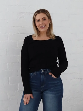 Selma Knit Top - Black Snapped Fish