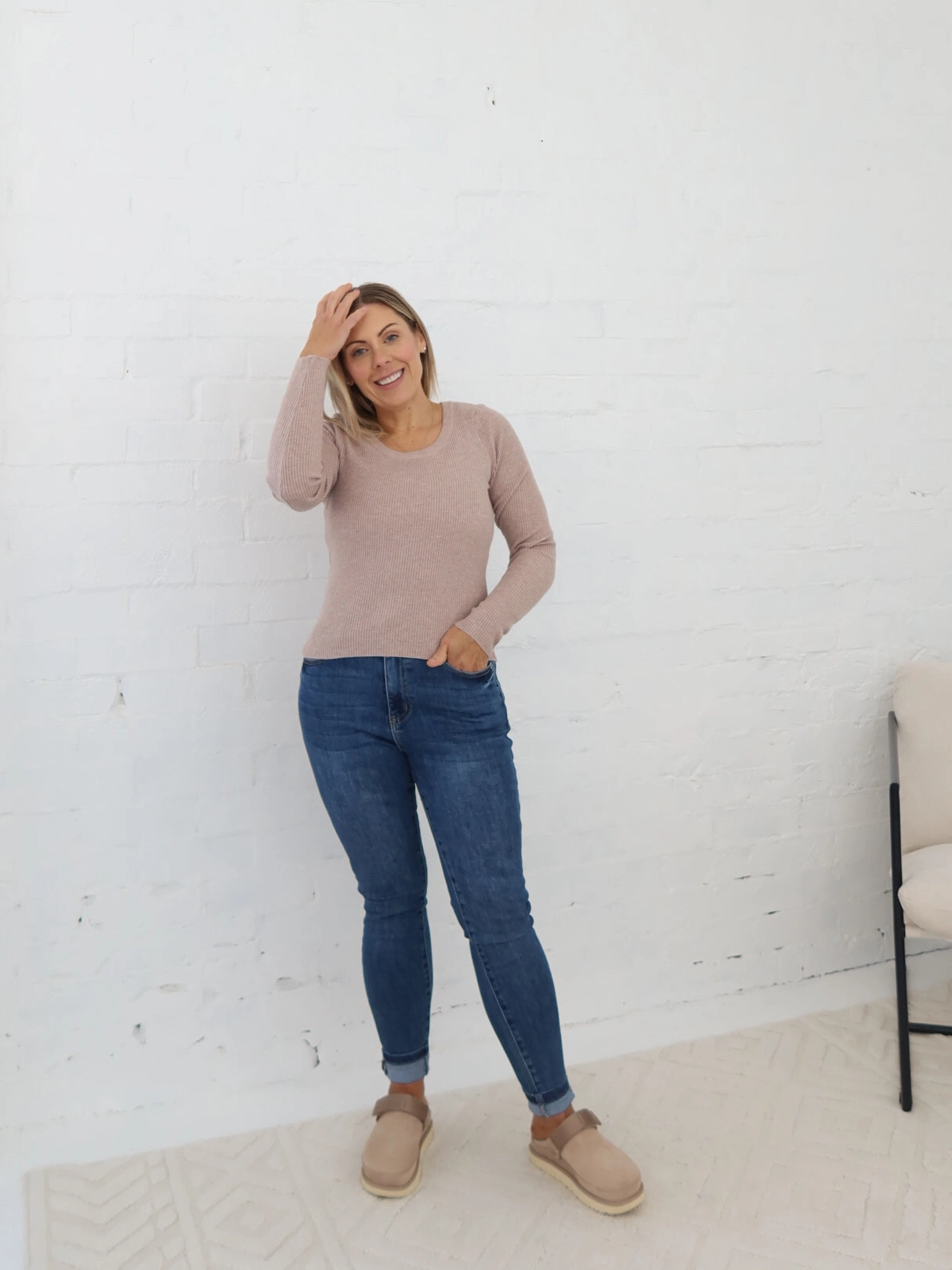 Selma Knit Top - Mocha simple design Pet Friendly