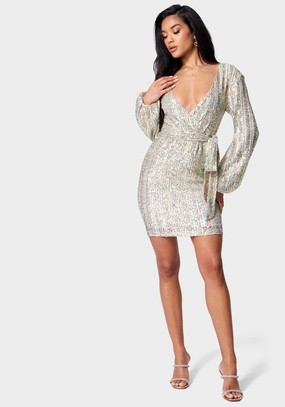 Emerging-Brand Trendy Vibe Sequin Tie Front Dress