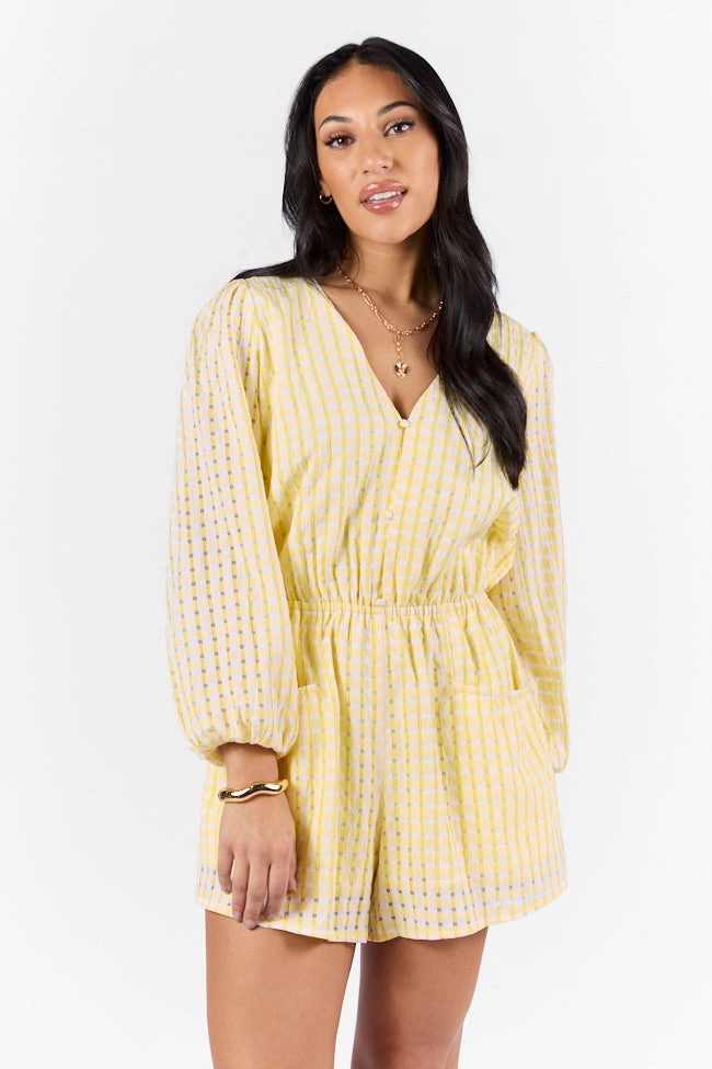 Set On You Yellow Gingham Long Sleeve Romper FINAL SALE Simple Profile Party outfit