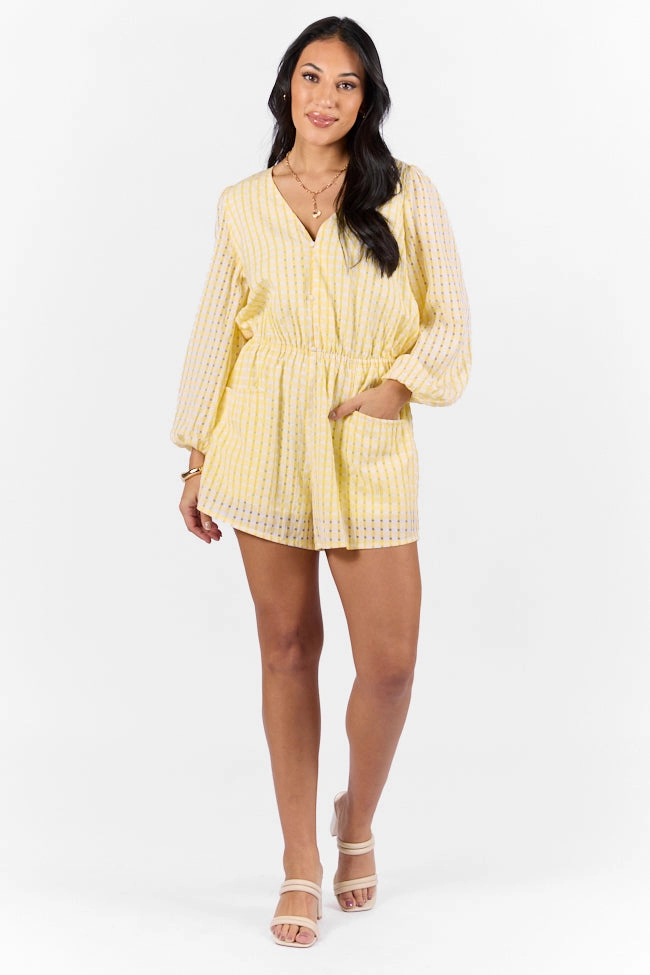 Summer Wardrobe Street Casual Set On You Yellow Gingham Long Sleeve Romper FINAL SALE
